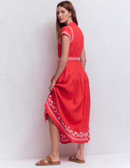 Arabella Kleid aus Leinenmischgewebe-Rot Stickerei-3