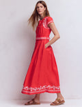 Robe Arabella en lin mélangé-Broderie rouge