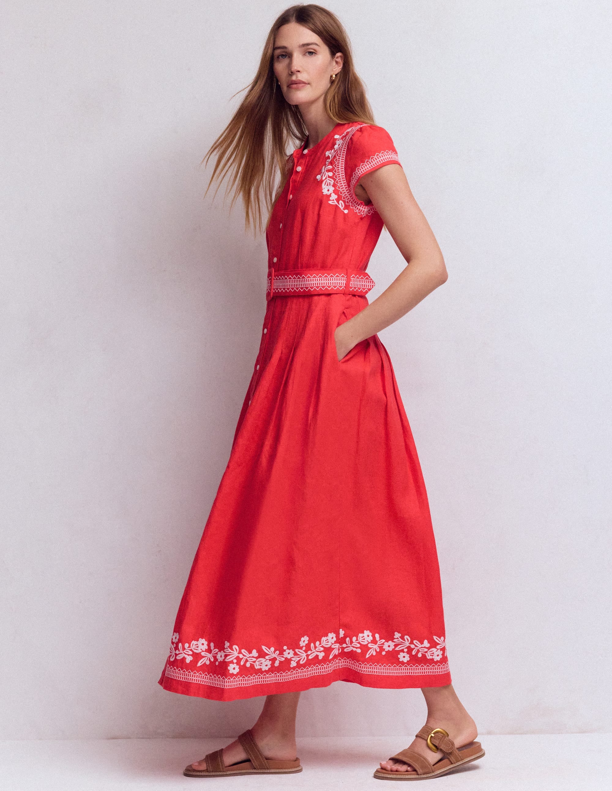 Arabella Kleid aus Leinenmischgewebe-Rot Stickerei - Image 1