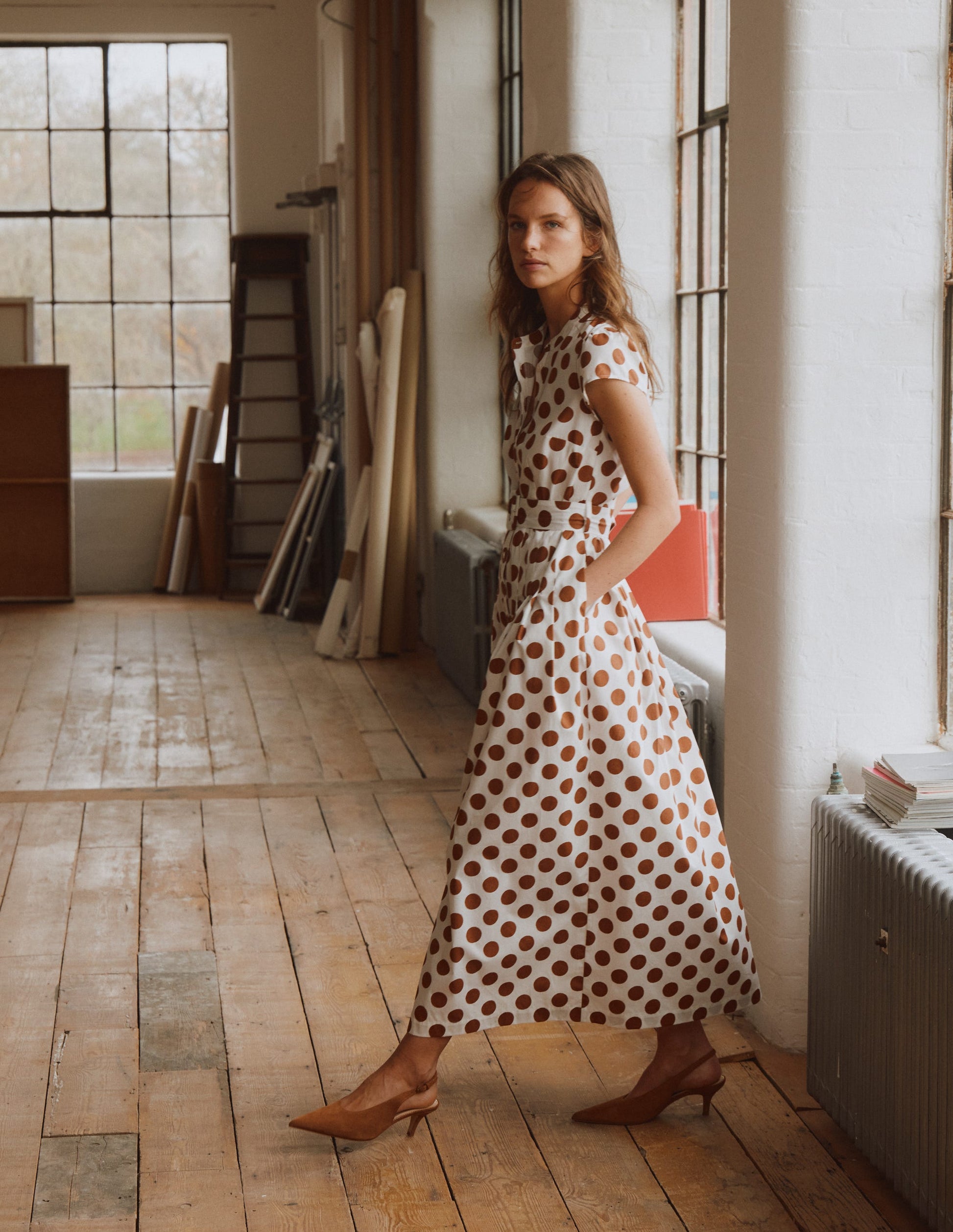 Robe longue Arabella en coton-Huile d’argan, pois peints-1