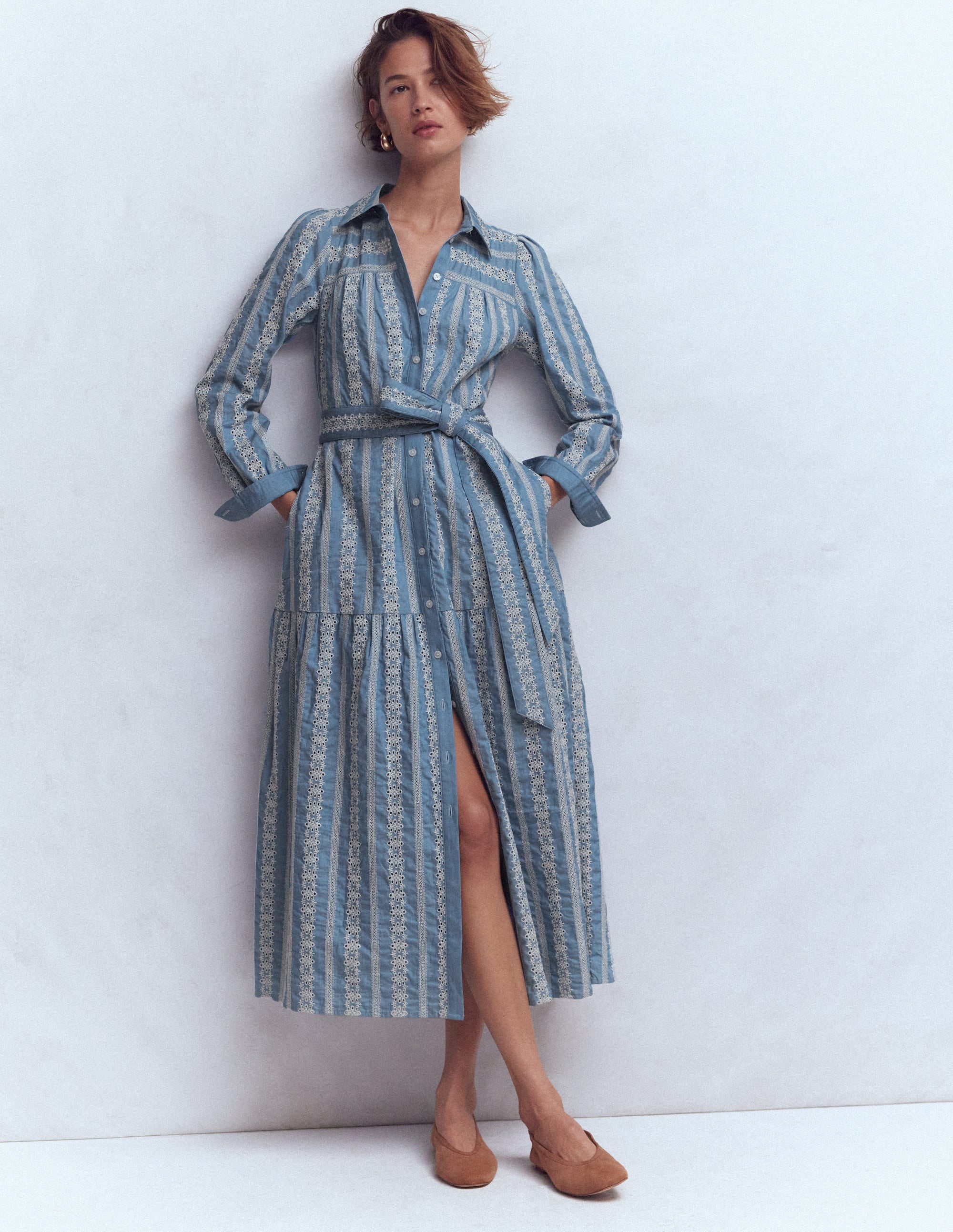 Ellie Maxi-Hemdblusenkleid aus Baumwolle-Lochstickerei Denim - Image 3