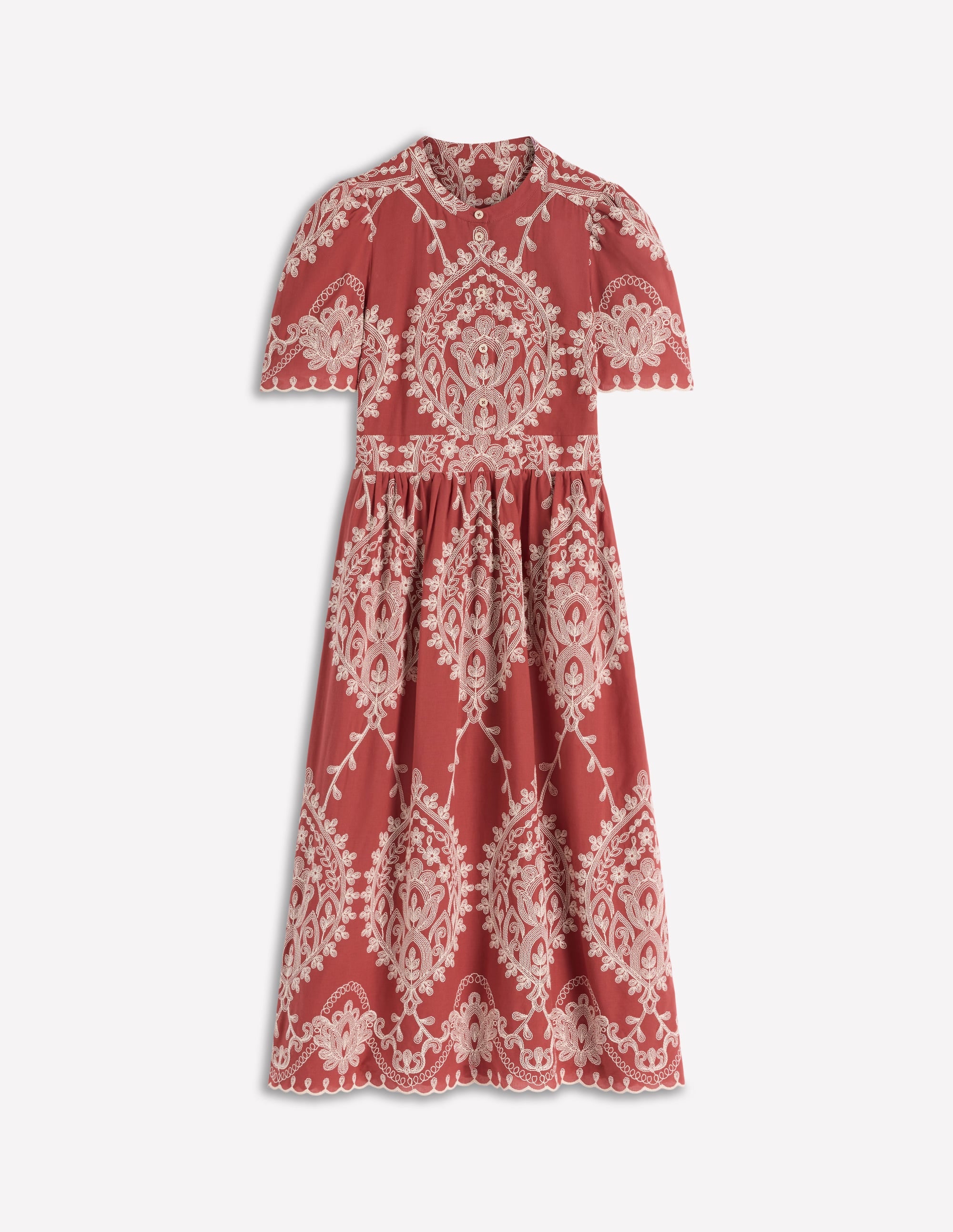 Ivy Baumwoll-Midikleid mit Knopfleiste-Rostrot Stickerei - Image 6