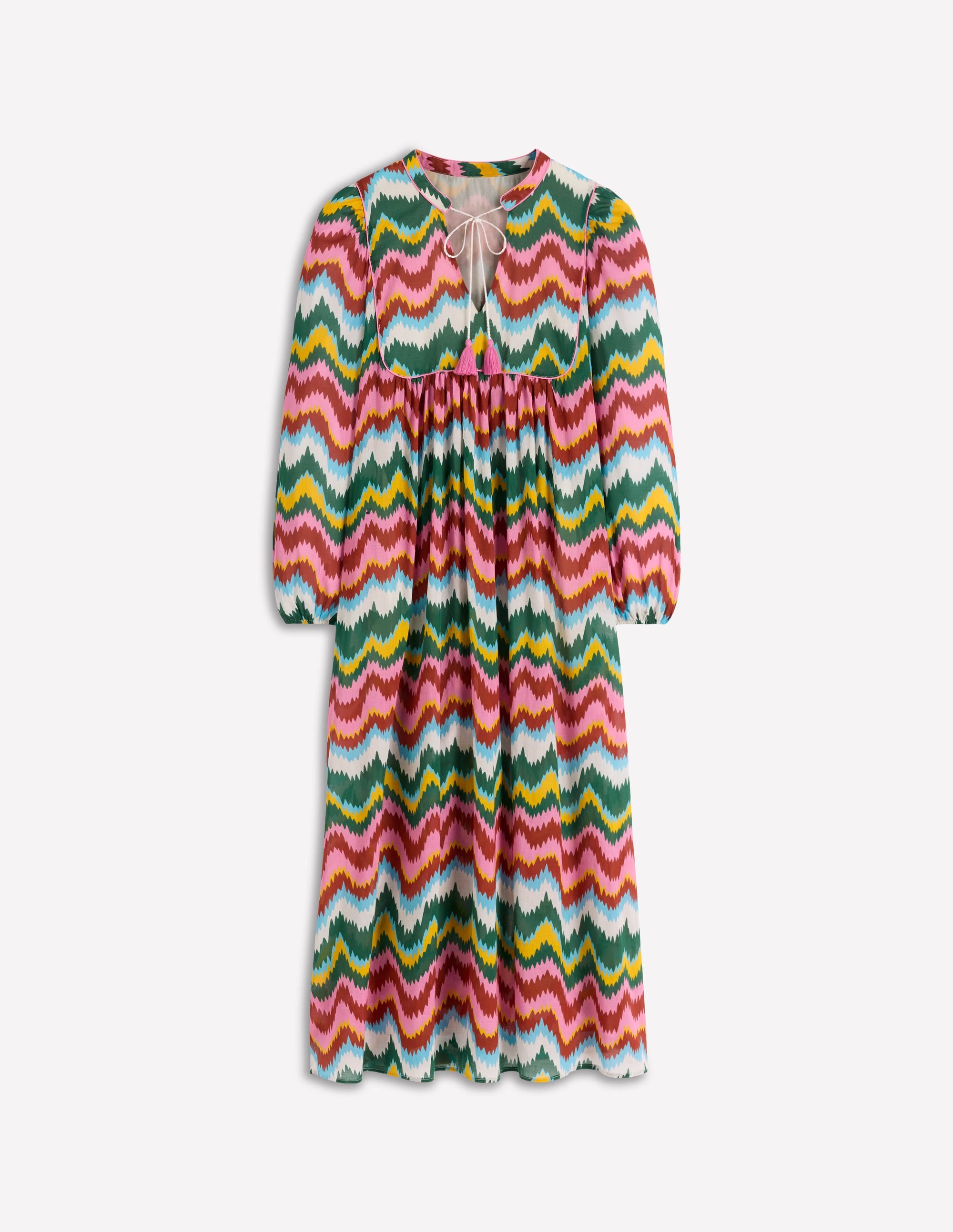 Boho-Kaftan mit Bindeband am Ausschnitt-Bunt, Zickzack-Welle - Image 7