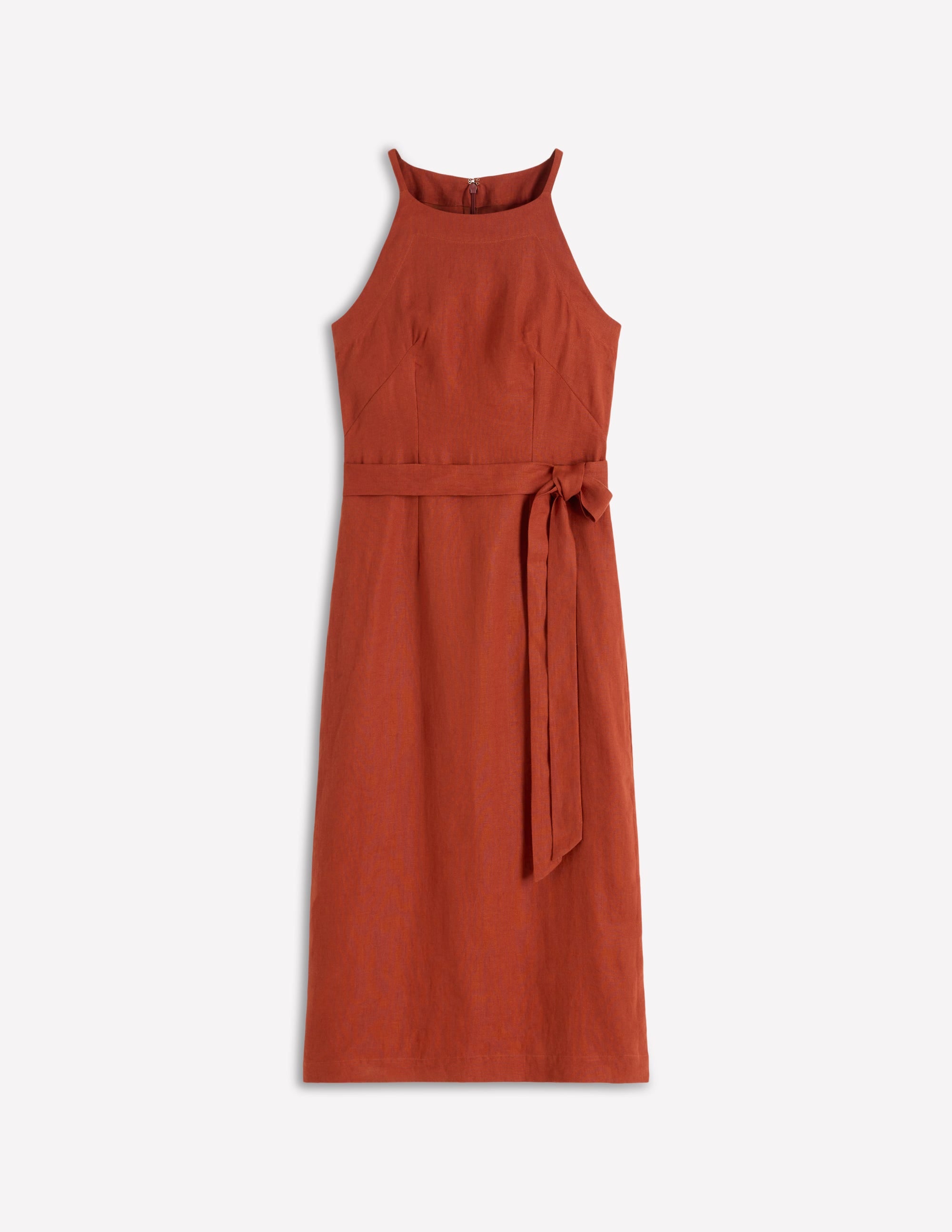 Robe midi à encolure américaine Rosa en lin-Orange brûlé - Image 6