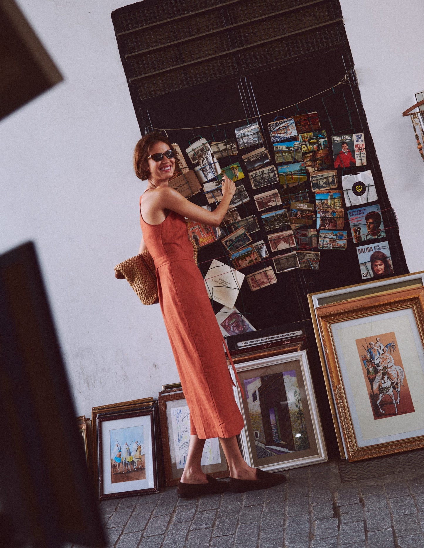 Rosa Neckholder-Midikleid aus Leinen-Braun-Orange