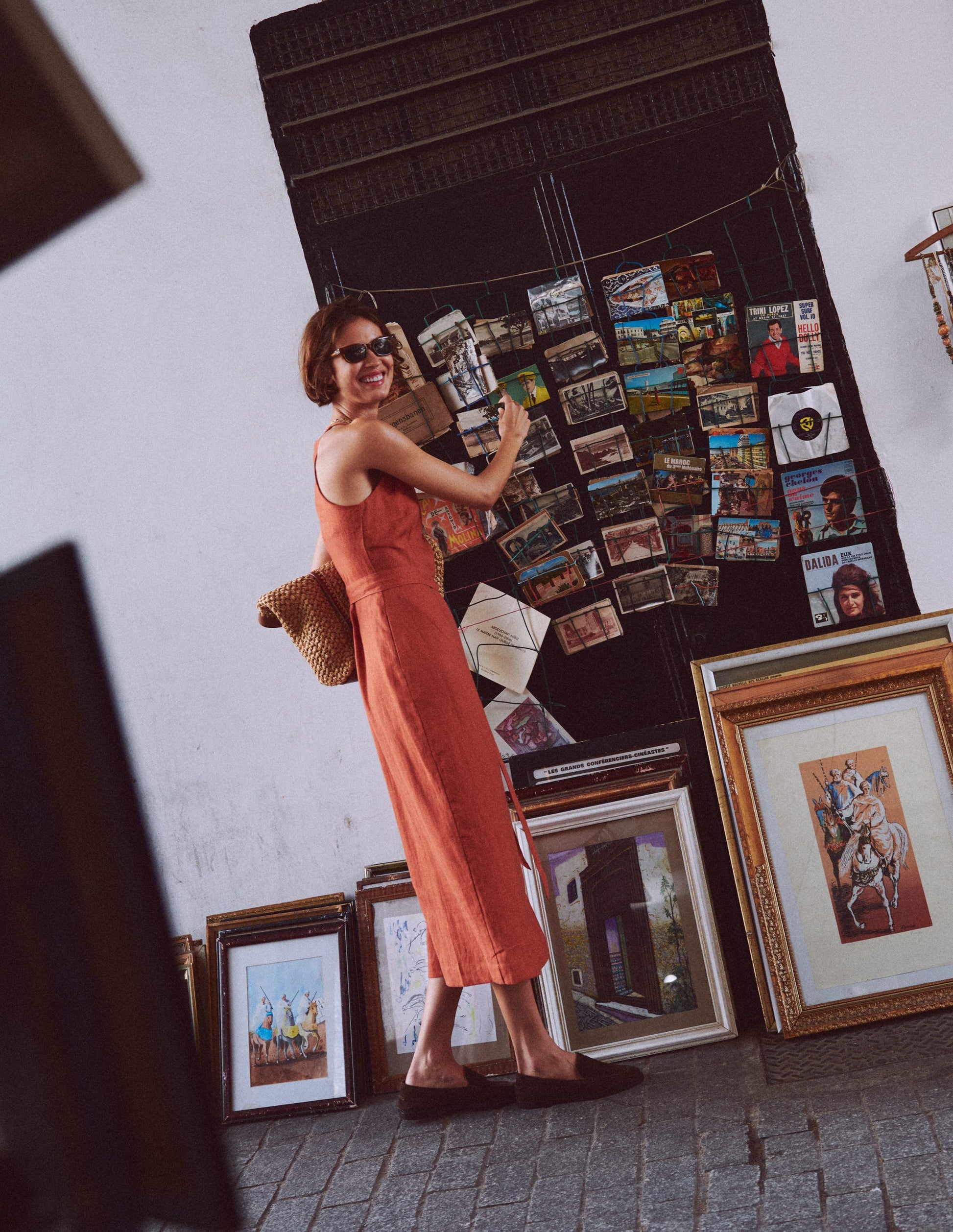 Rosa Neckholder-Midikleid aus Leinen-Braun-Orange-2