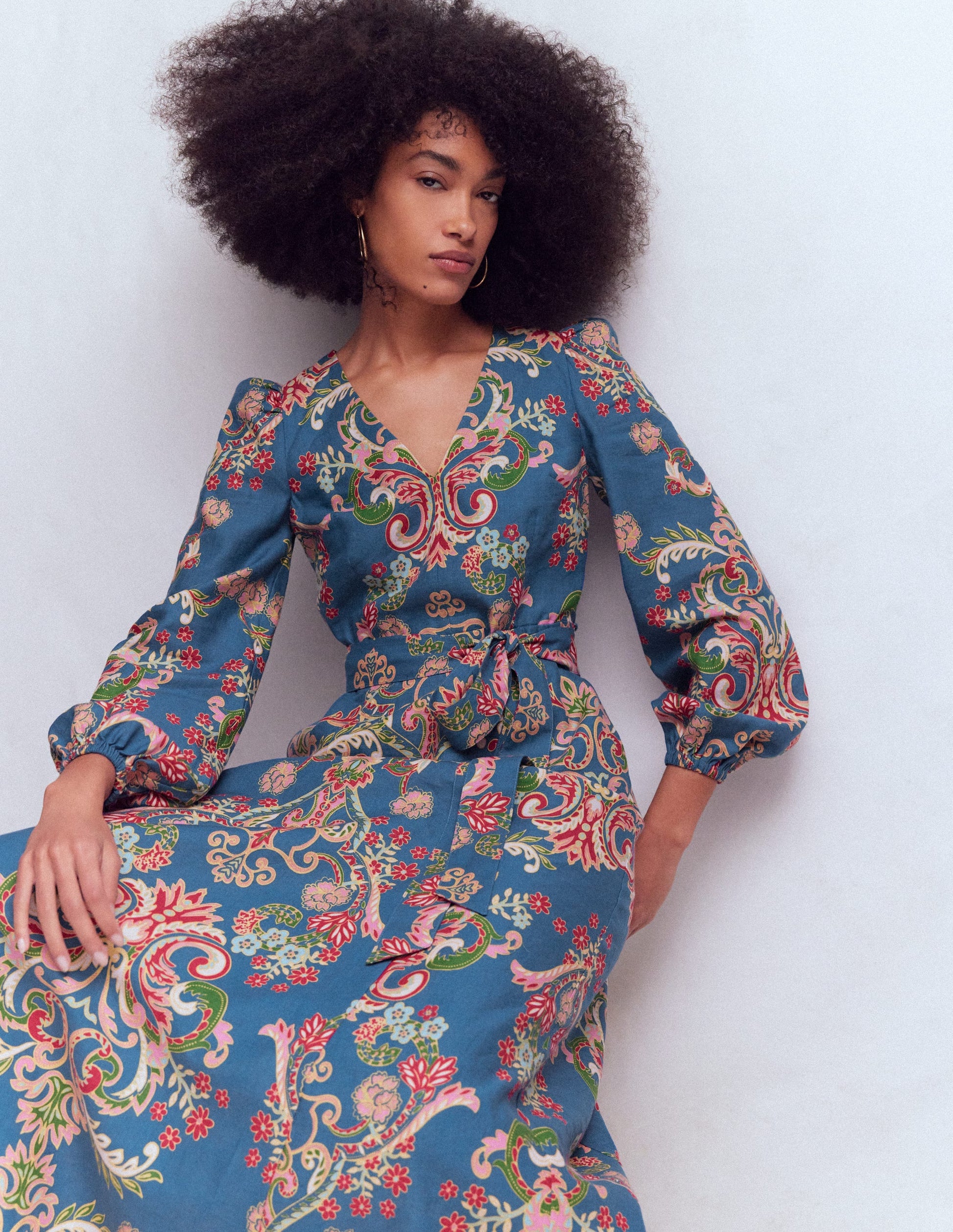 Florence Kleid aus Leinenmischgewebe-Blau, Bezaubernder Blumenstrauß-1