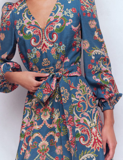 Florence Kleid aus Leinenmischgewebe-Blau, Bezaubernder Blumenstrauß-2