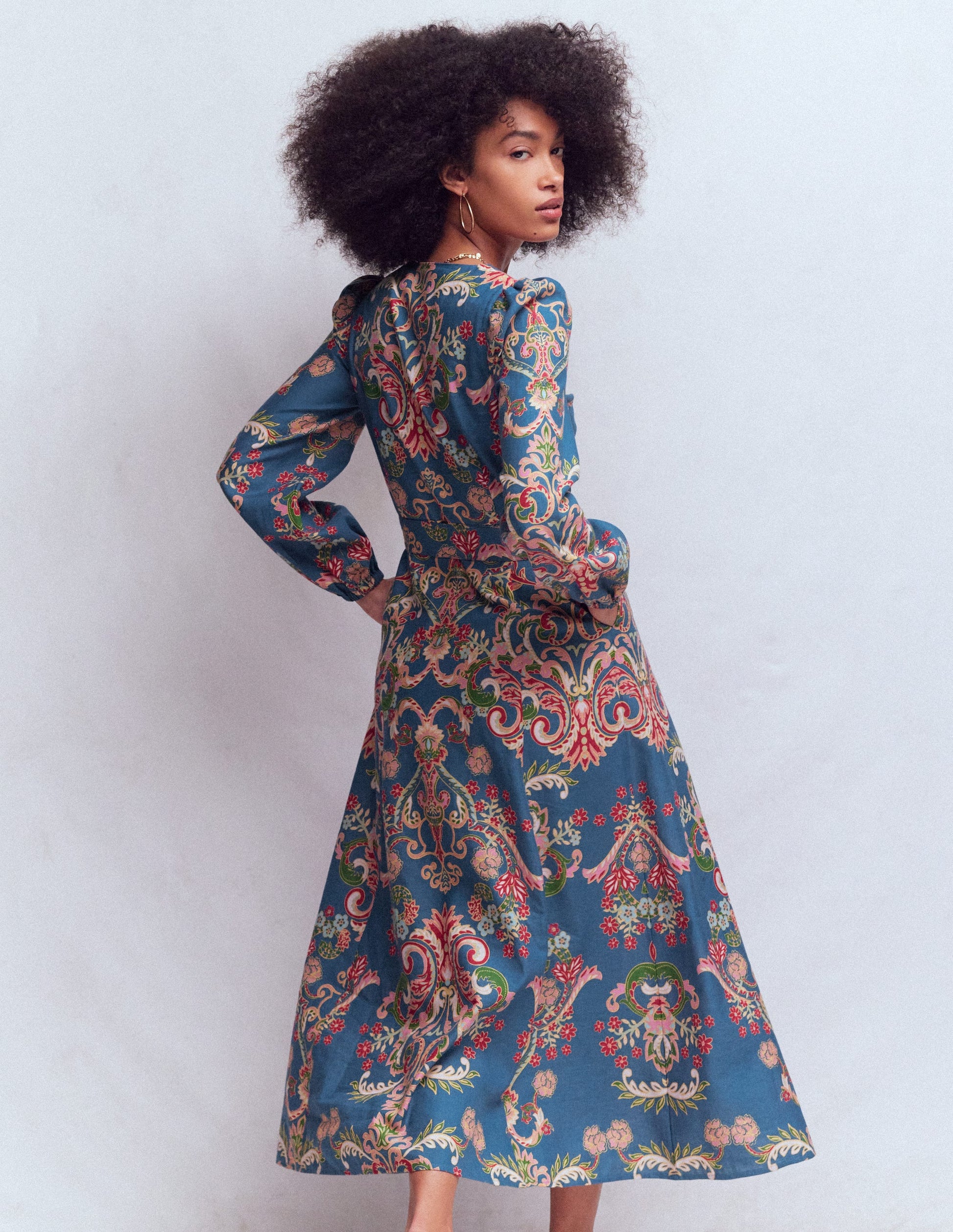 Florence Kleid aus Leinenmischgewebe-Blau, Bezaubernder Blumenstrauß-3