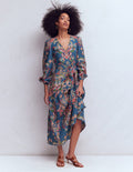 Florence Kleid aus Leinenmischgewebe-Blau, Bezaubernder Blumenstrauß