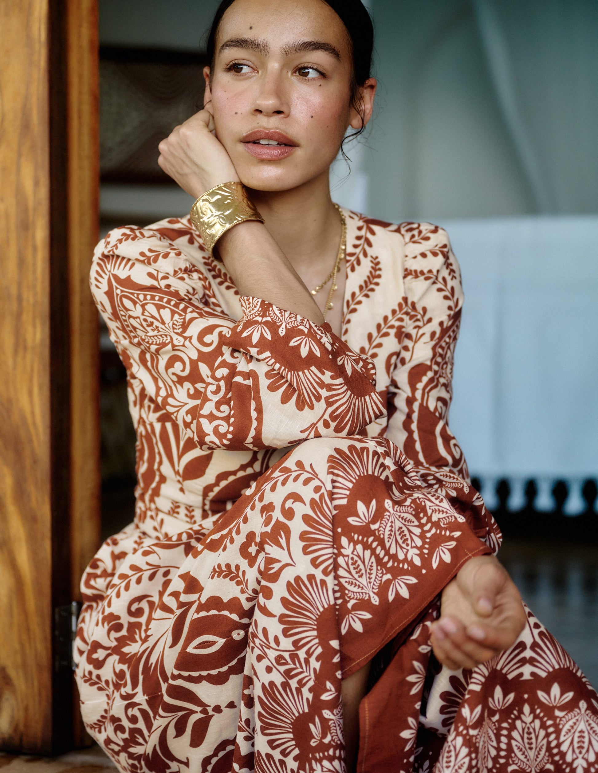 Florence Kleid aus Leinenmischgewebe-Gebranntes Hennarot, Ziergarten-4