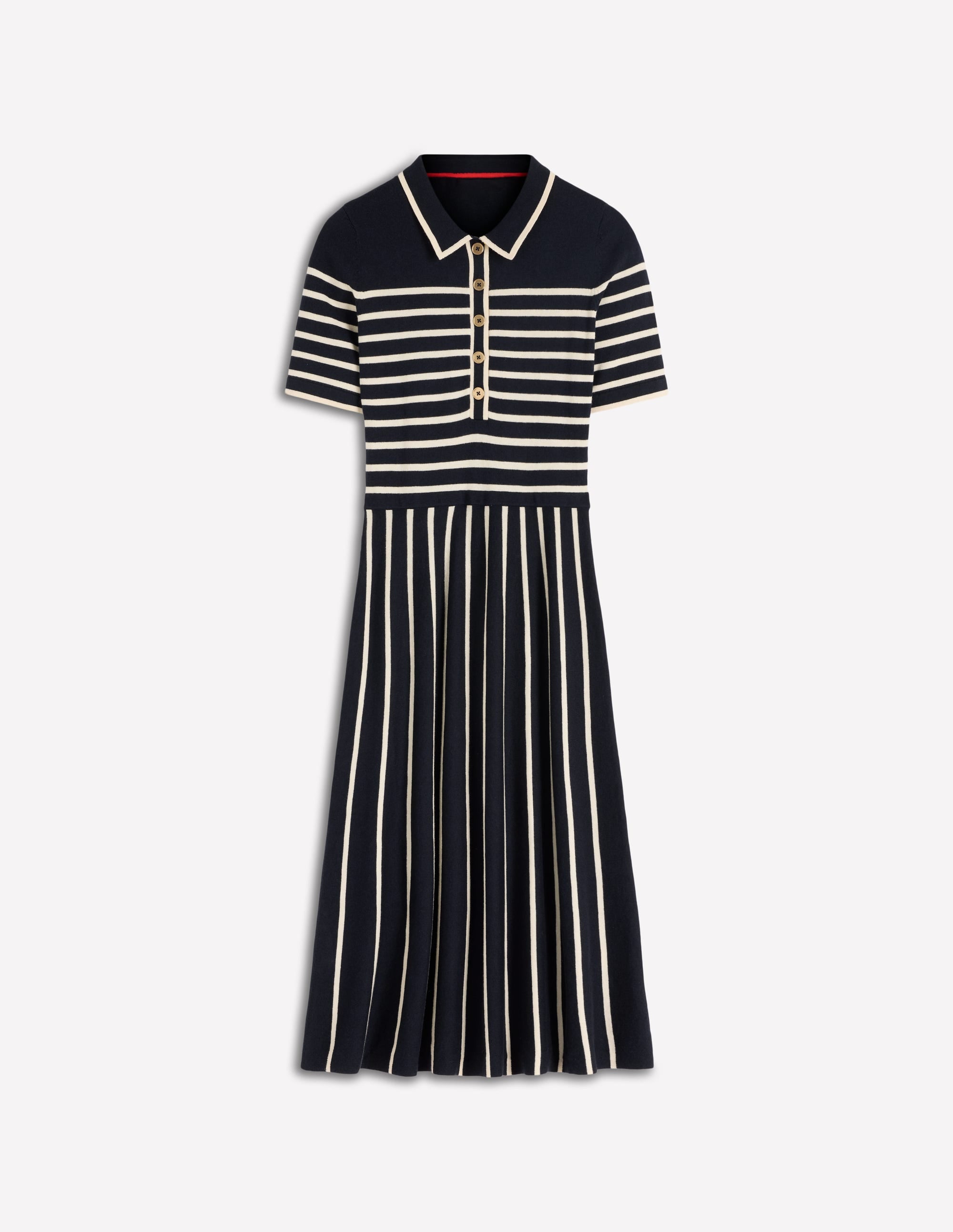 Strick-Midikleid mit Kragen-Französisches Navy/Naturweiß, Gestreift - Image 4