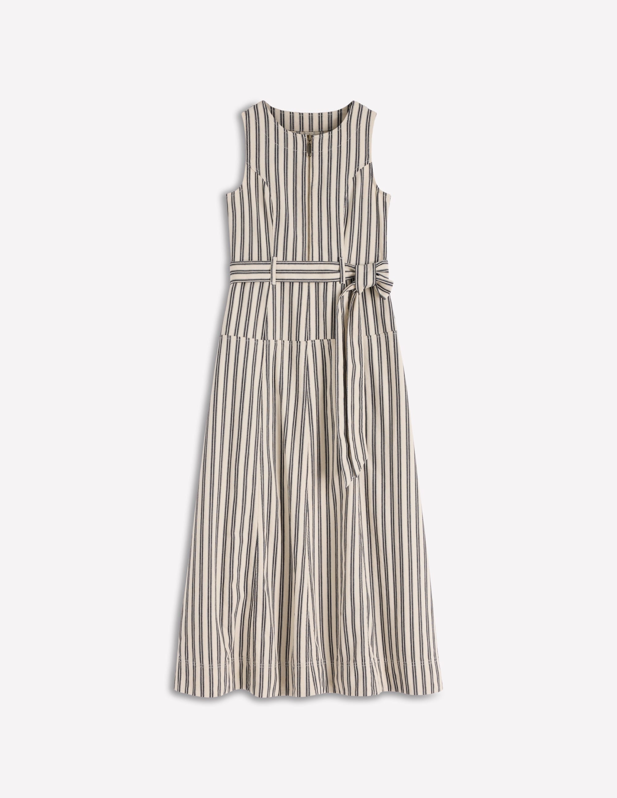 Ärmelloses Jeanskleid mit Reißverschluss-Naturweiß und Navy, Gestreift - Image 5