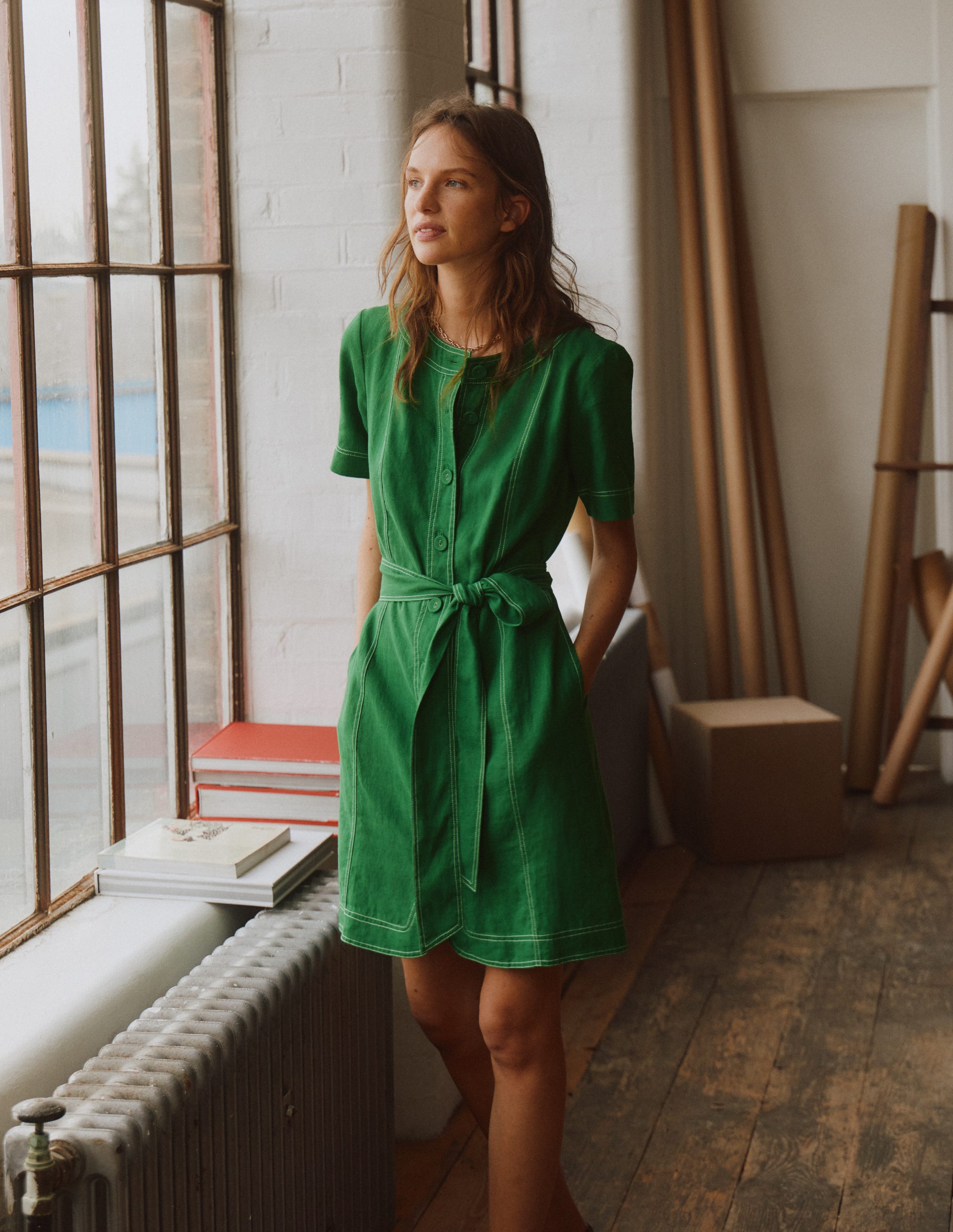 Callie Kurzes Leinenkleid-Highland-Grün - Image 5