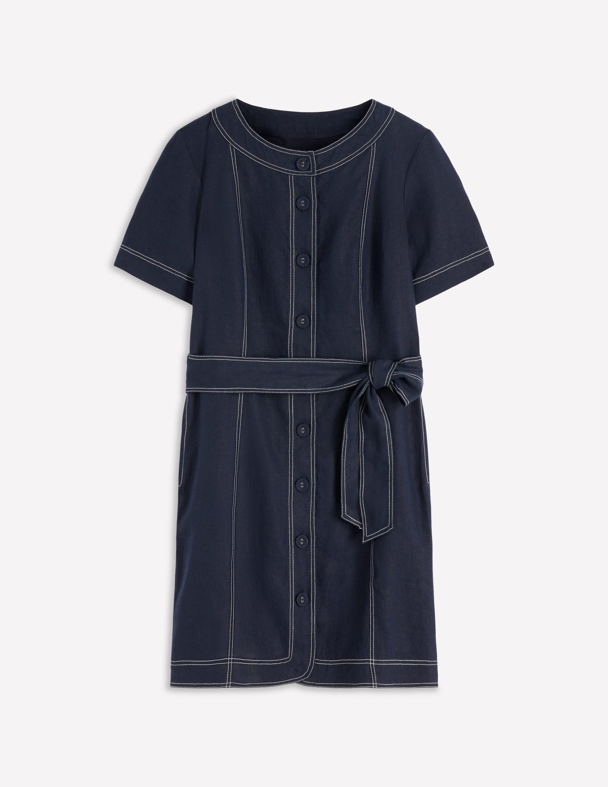 Callie Kurzes Leinenkleid-Marineblau-5