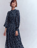 Hochgeschlossenes Kleid für besondere Anlässe-Französisches Marineblau, Gemalte Tupfen