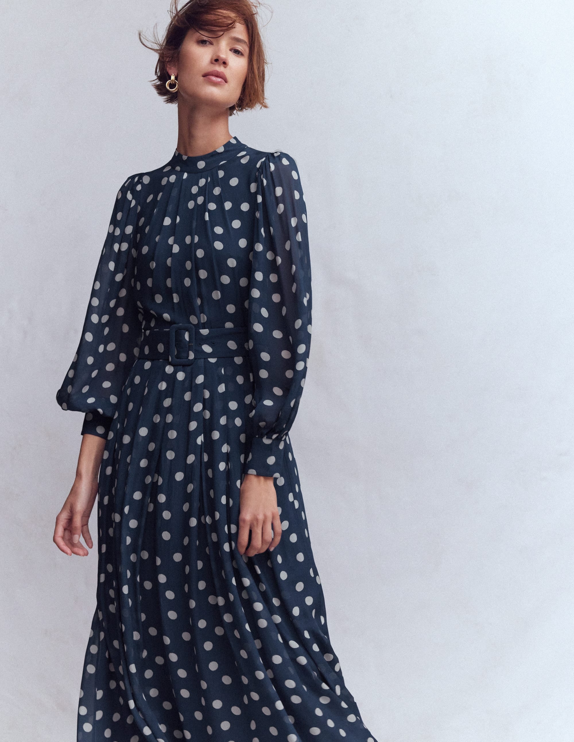 Hochgeschlossenes Kleid für besondere Anlässe-Französisches Marineblau, Gemalte Tupfen - Image 1