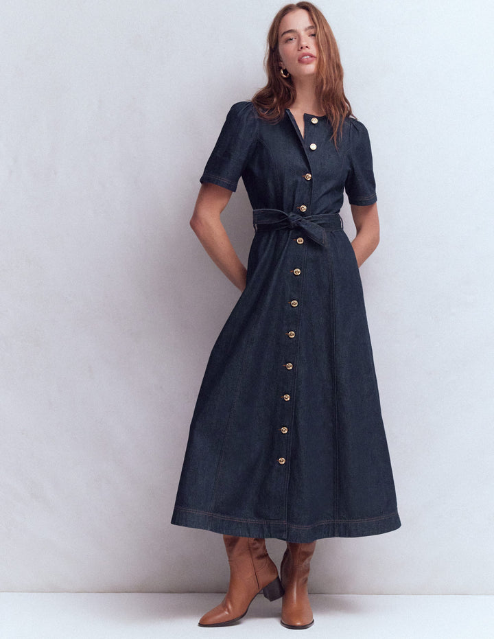Denim-Kleid mit Knopfdetail-Indigo
