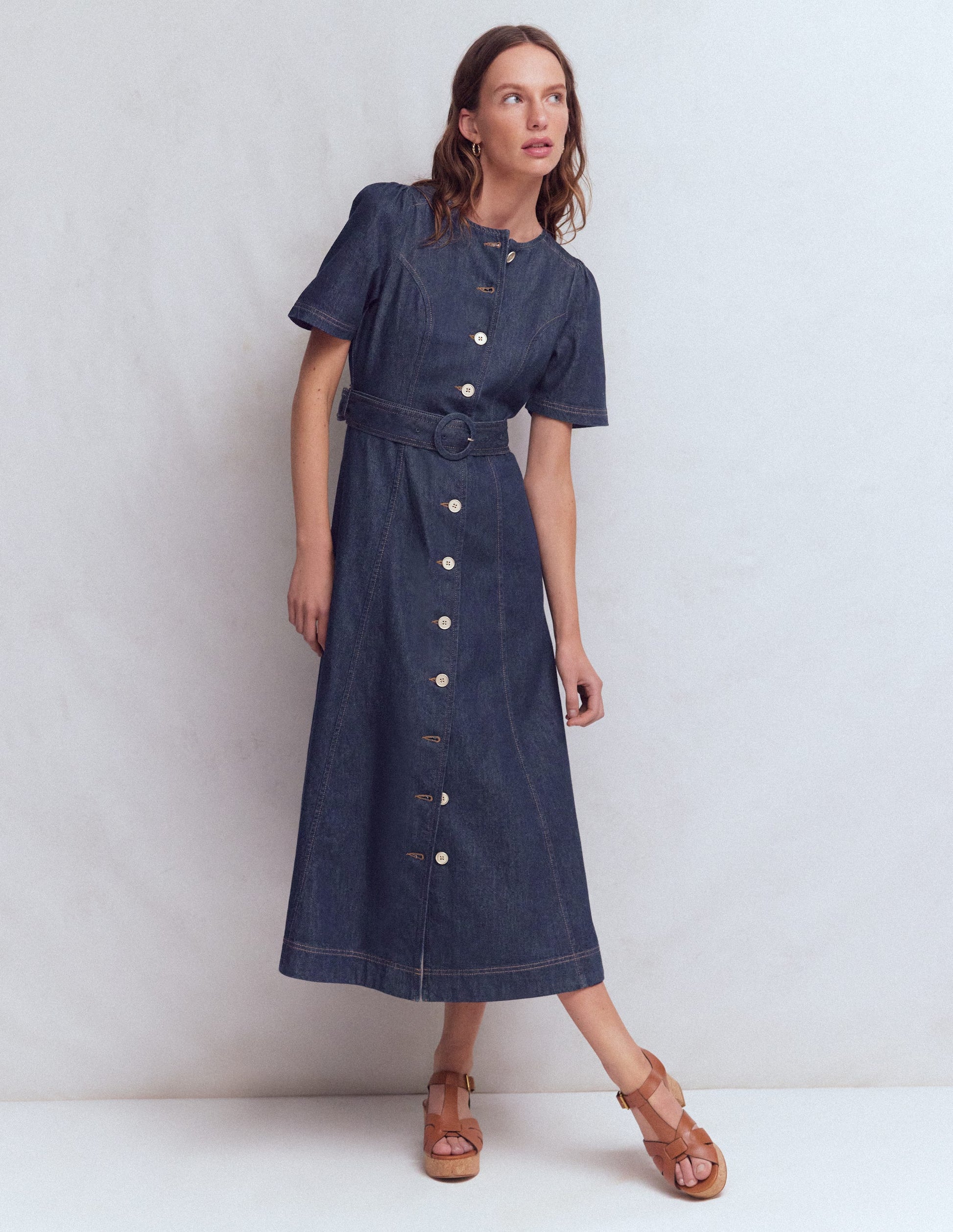 Denim-Kleid mit Knopfdetail-Indigo Gewaschen-1
