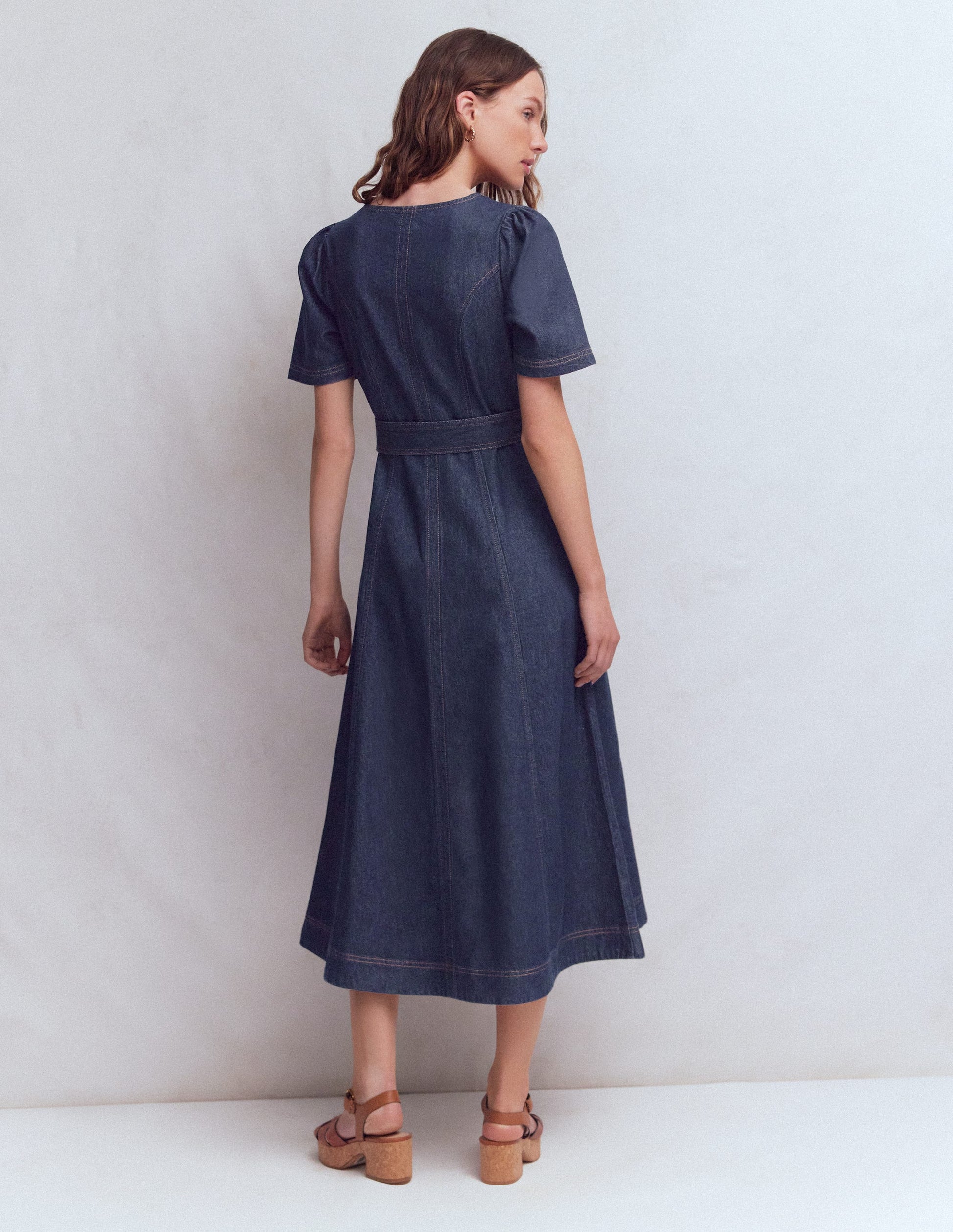 Denim-Kleid mit Knopfdetail-Indigo Gewaschen-3