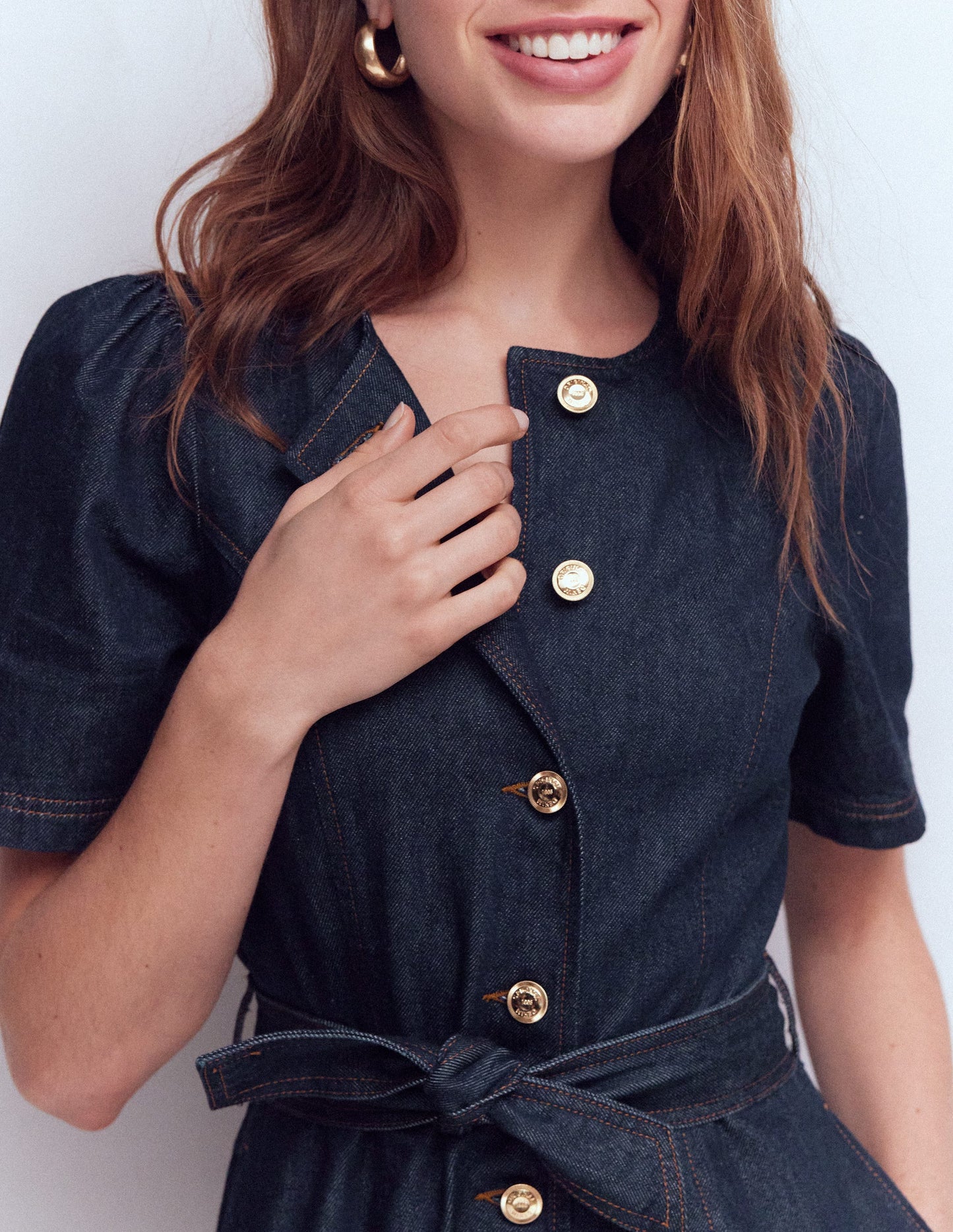 Button Detail Denim Dress-Indigo