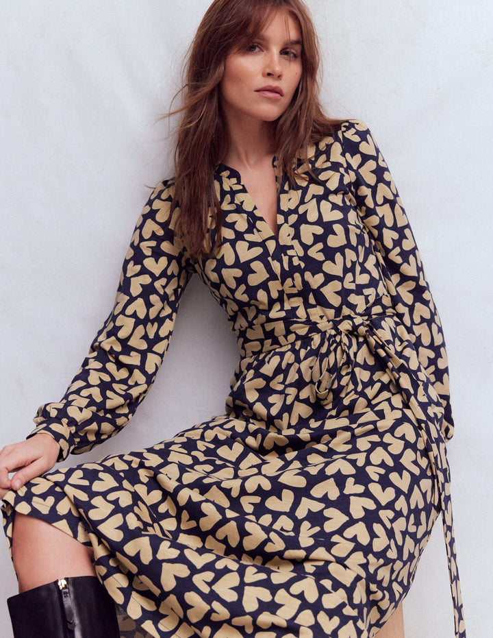 Naomi Langärmliges Jerseykleid-Französisches Marineblau, Herzstreuung