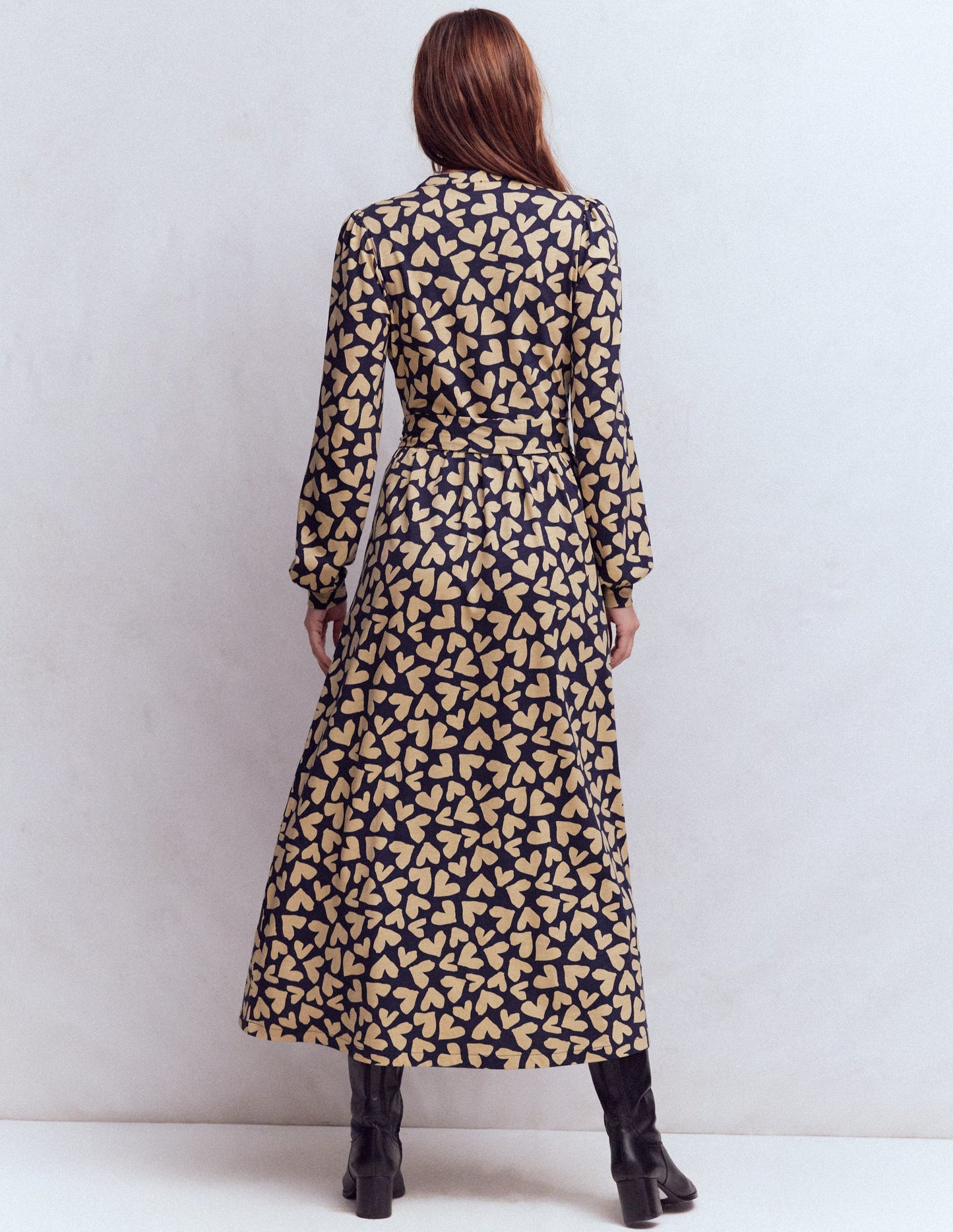 Naomi Long Sleeve Jersey Dress-French Navy, Heart Scatter