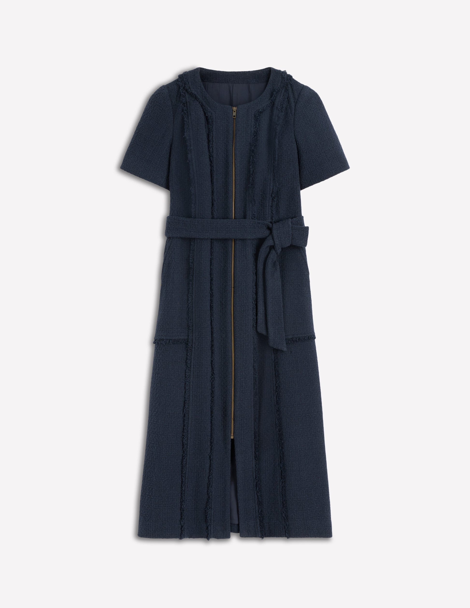 Texturiertes Office-Kleid mit Reißverschluss-Marineblau-5