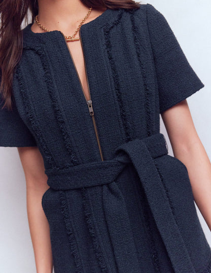 Texturiertes Office-Kleid mit Reißverschluss-Marineblau-2