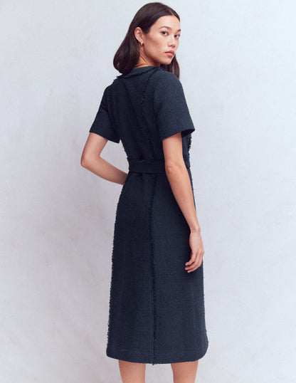 Texturiertes Office-Kleid mit Reißverschluss-Marineblau-3