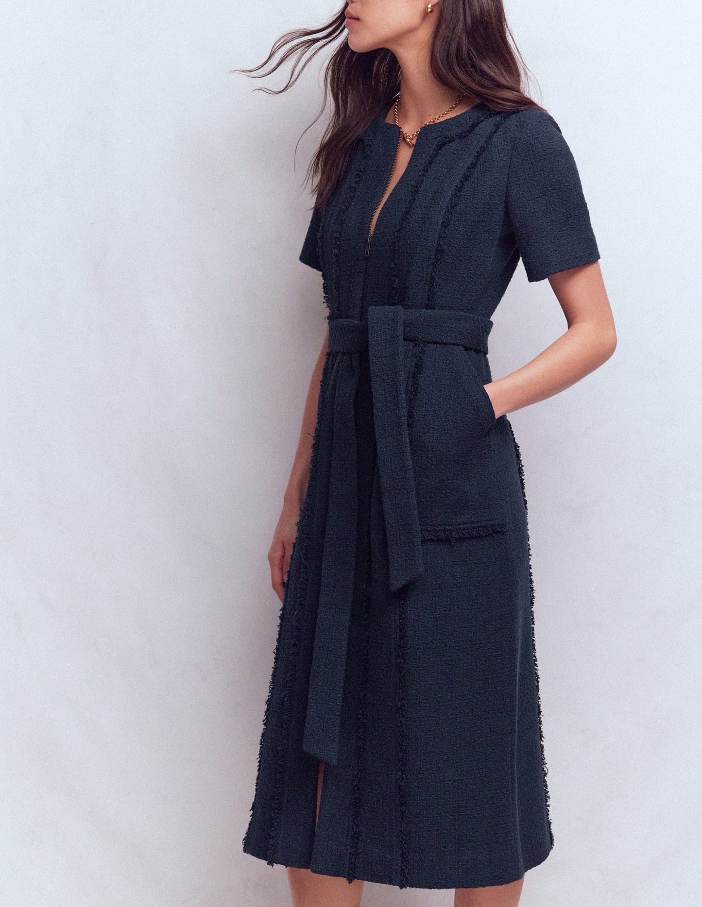 Texturiertes Office-Kleid mit Reißverschluss-Marineblau