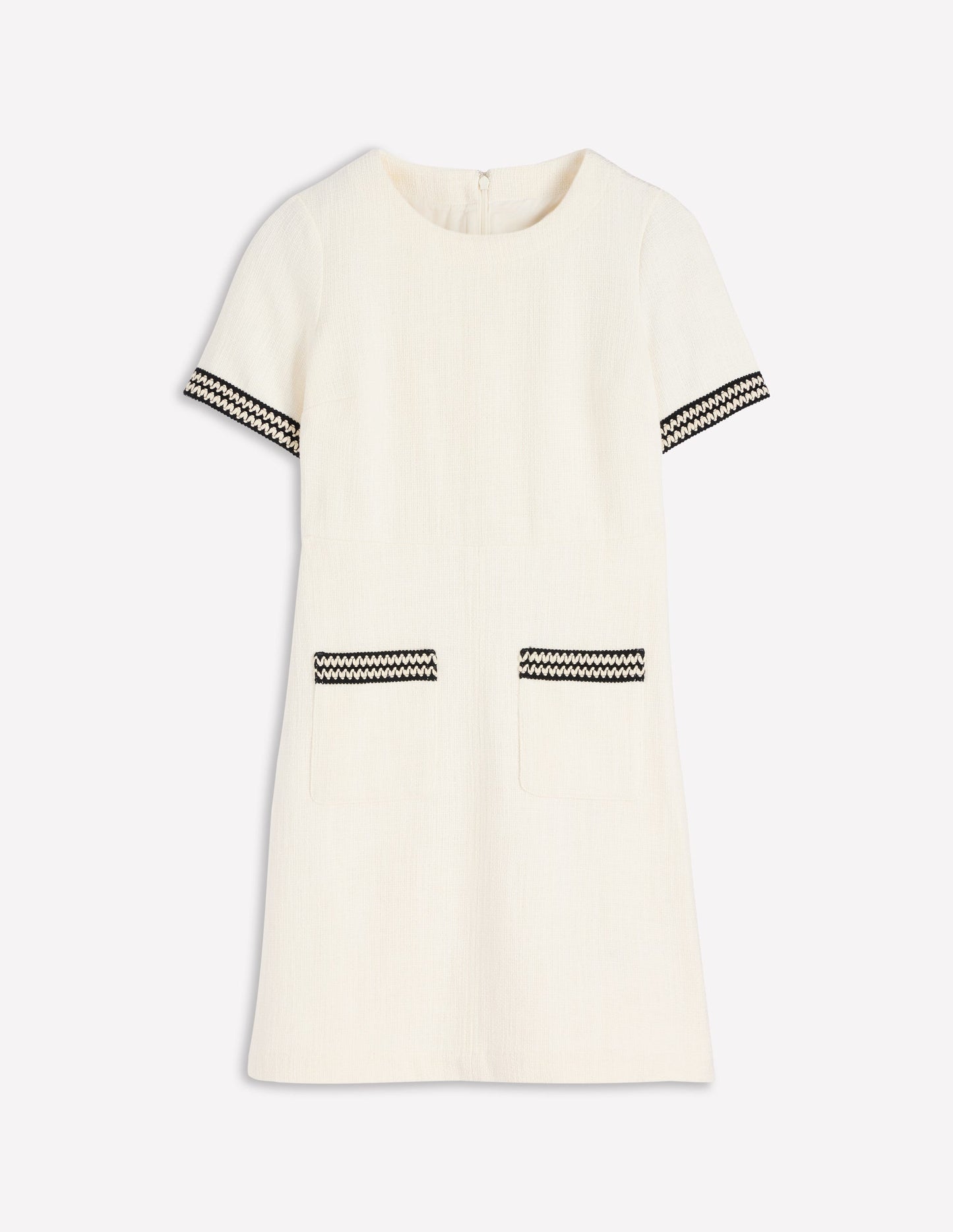 Robe courte trapèze à détails-Ivoire