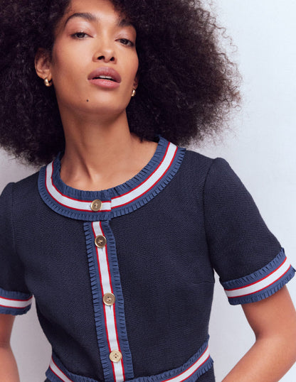 Vittoria Kurzes Kleid mit Knöpfen-Marineblau Ripsbandbesatz-2