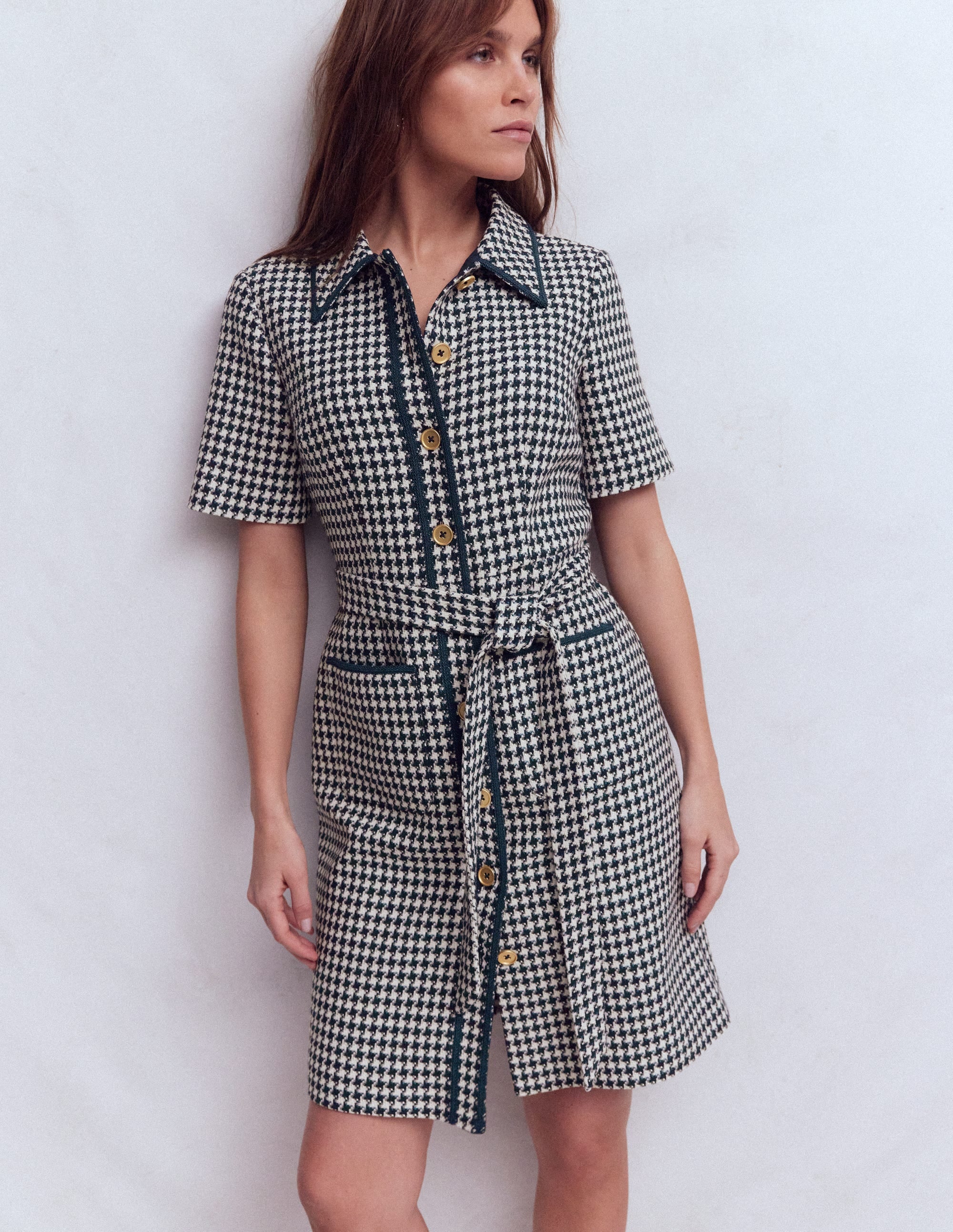Loren Kurzes Kleid mit Besatz-Marineblau Hahnentrittmuster - Image 1