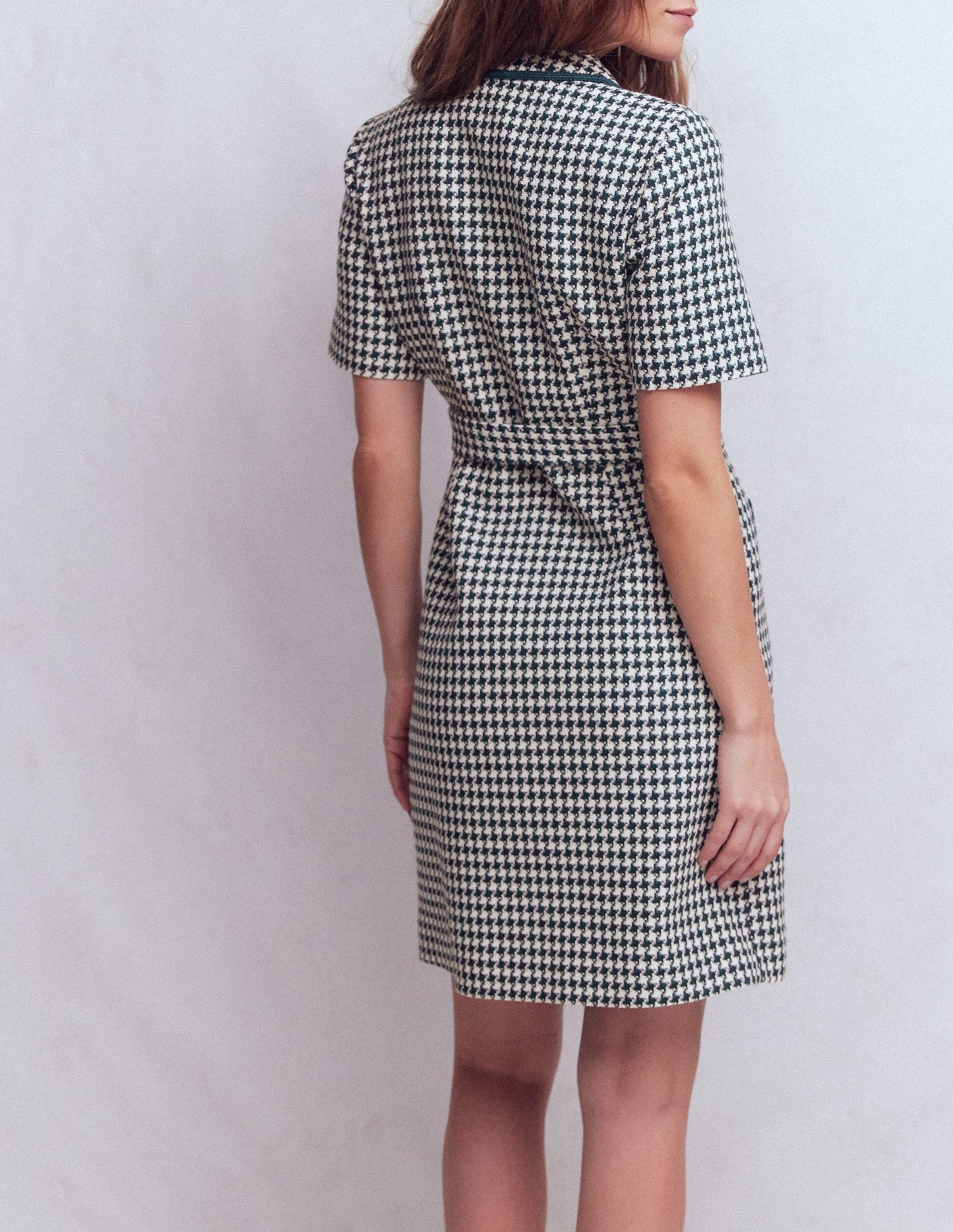 Loren Trim Short Dress-Navy Dogtooth