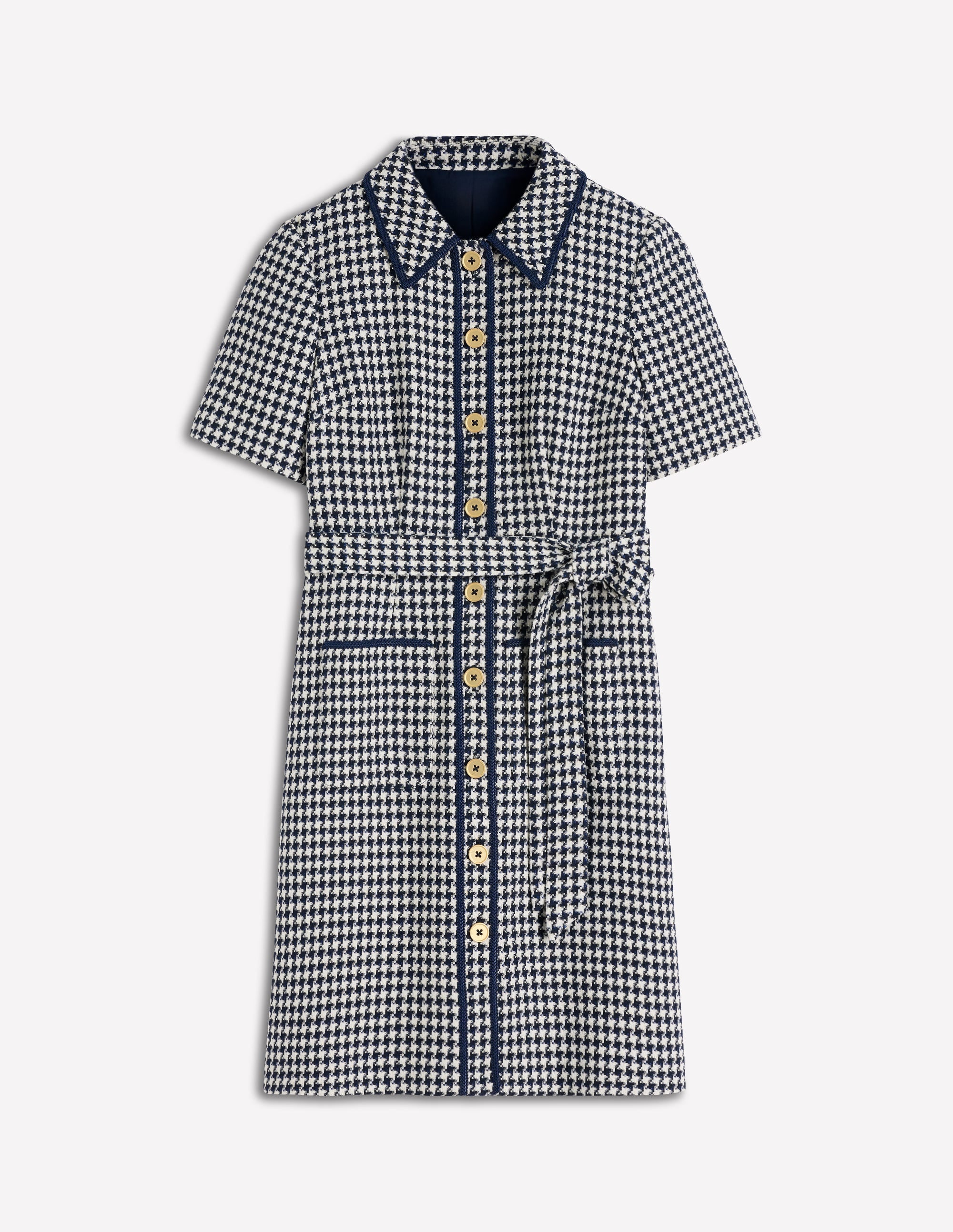 Loren Kurzes Kleid mit Besatz-Marineblau Hahnentrittmuster - Image 5