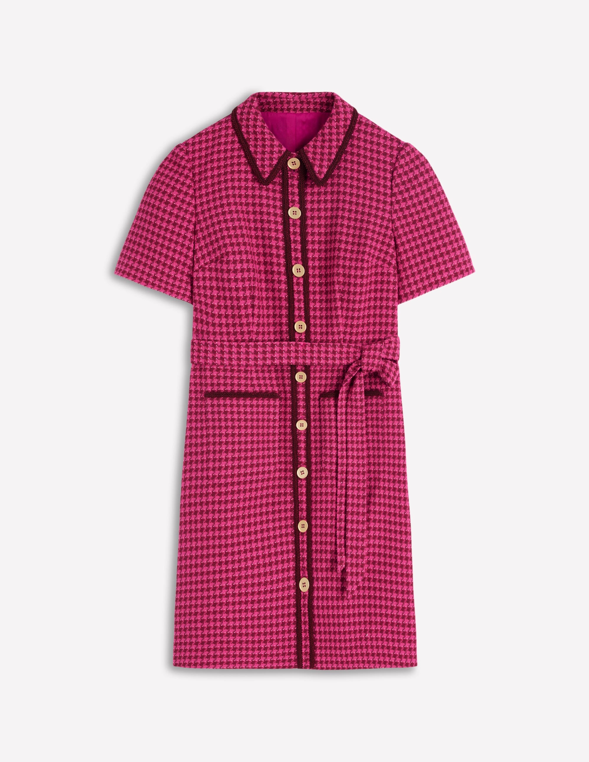 Loren Kurzes Kleid mit Besatz-Rot und Rosa Hahnentrittmuster - Image 6