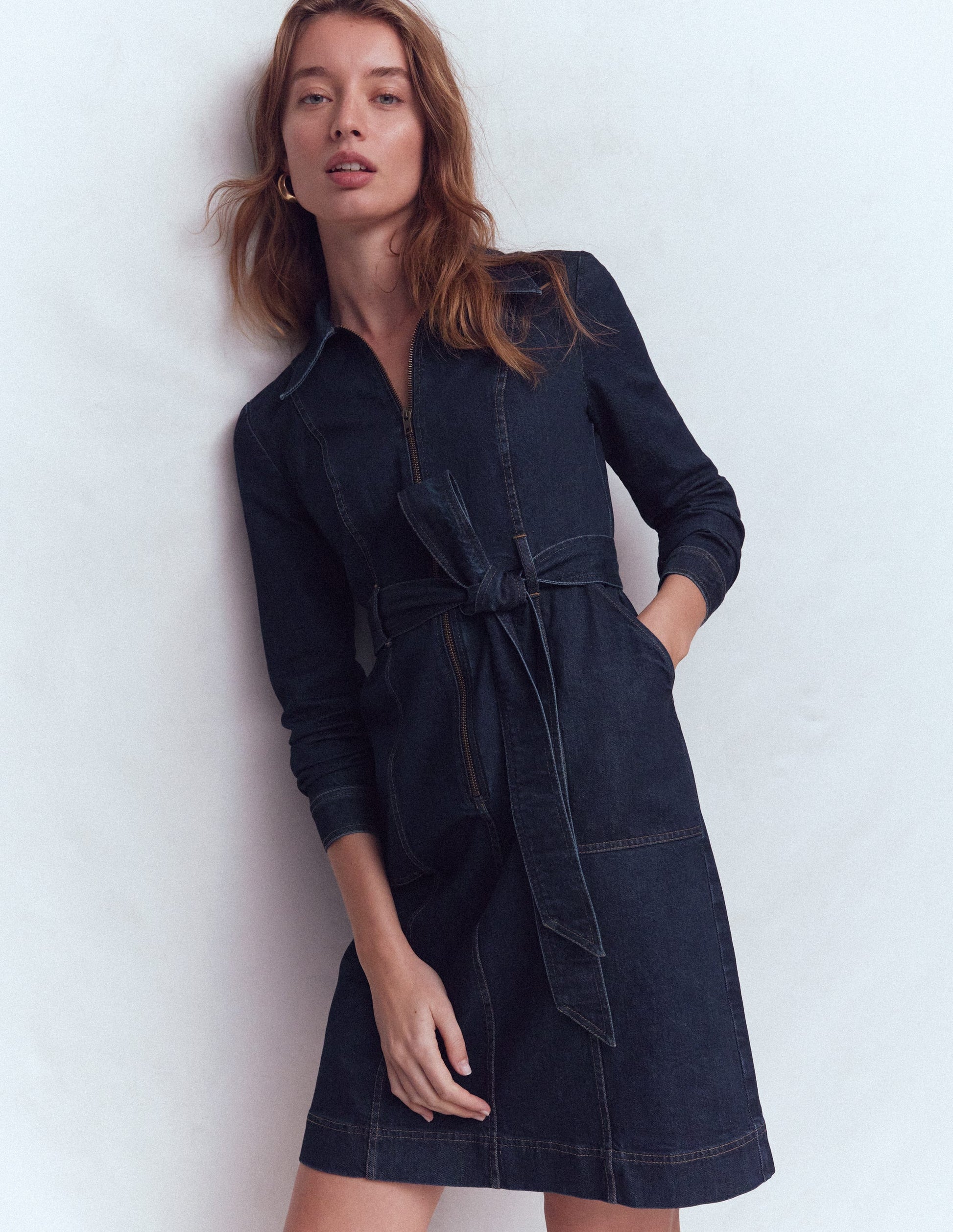 Kurzes Jeanskleid mit Reißverschluss-Indigo-1