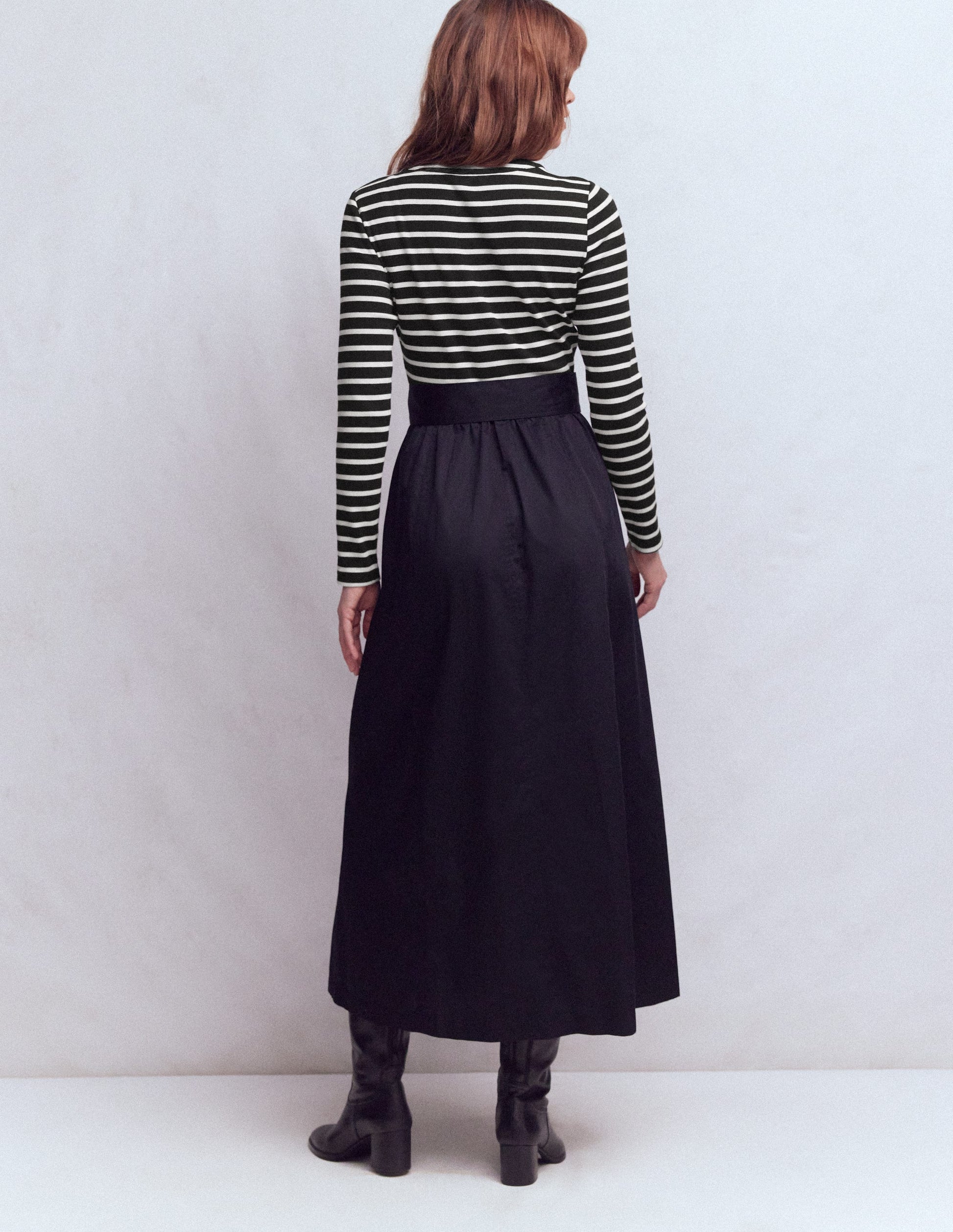 Long Sleeve Mix Media Dress-Black Stripe-3