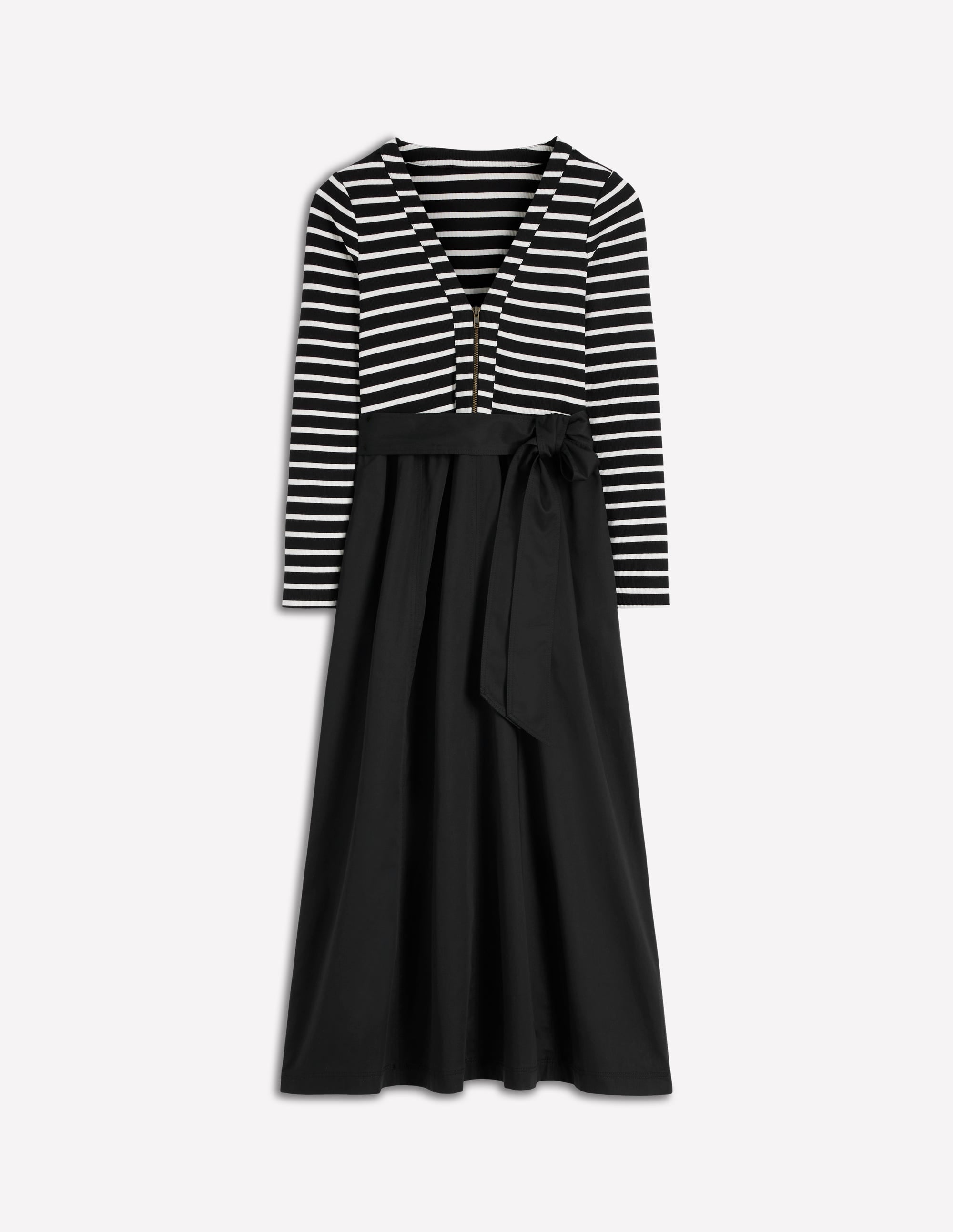 Langärmliges Kleid aus verschiedenen Materialien-Schwarz Gestreift - Image 5