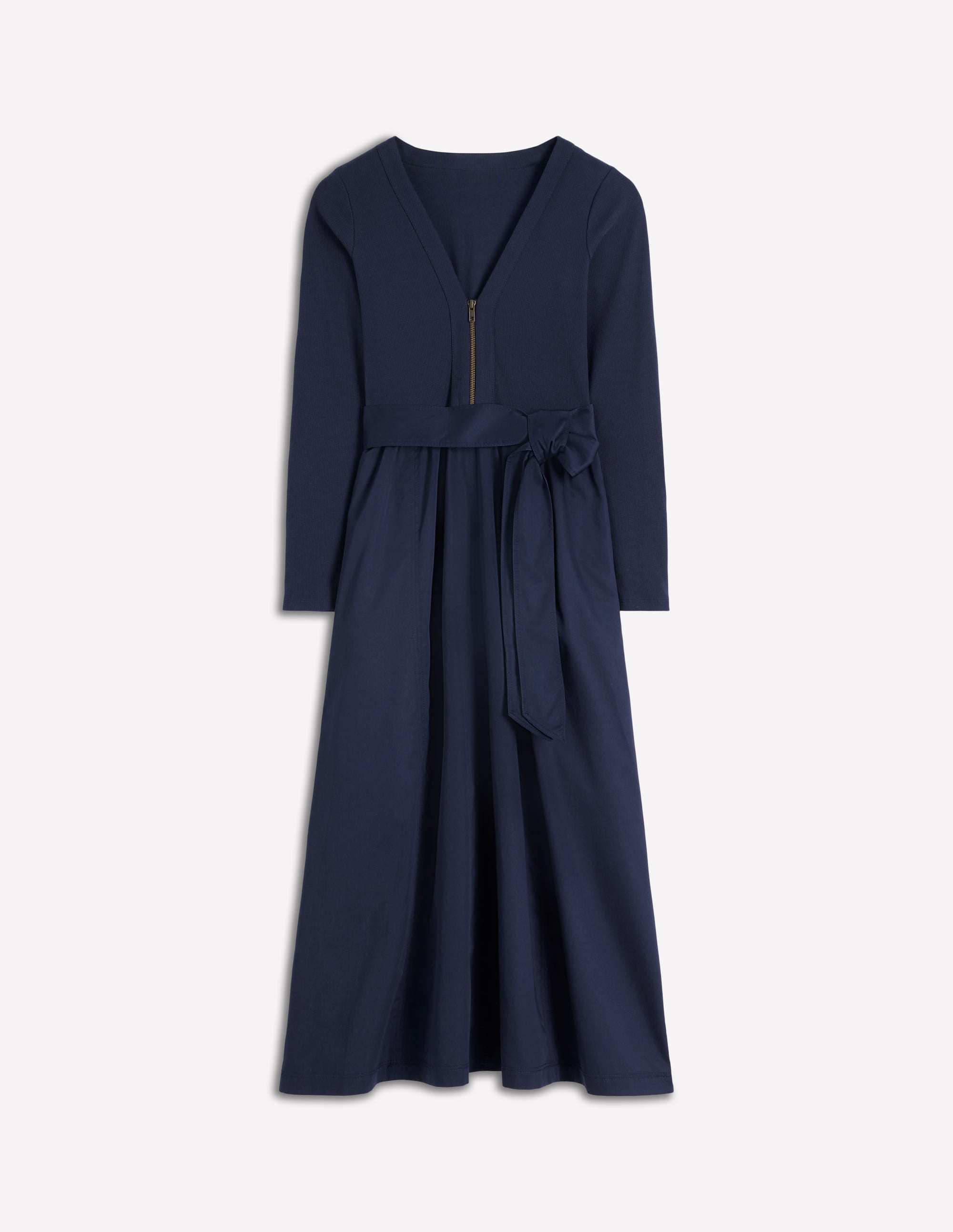 Robe en mélange de techniques à manches longues-Bleu marine - Image 5