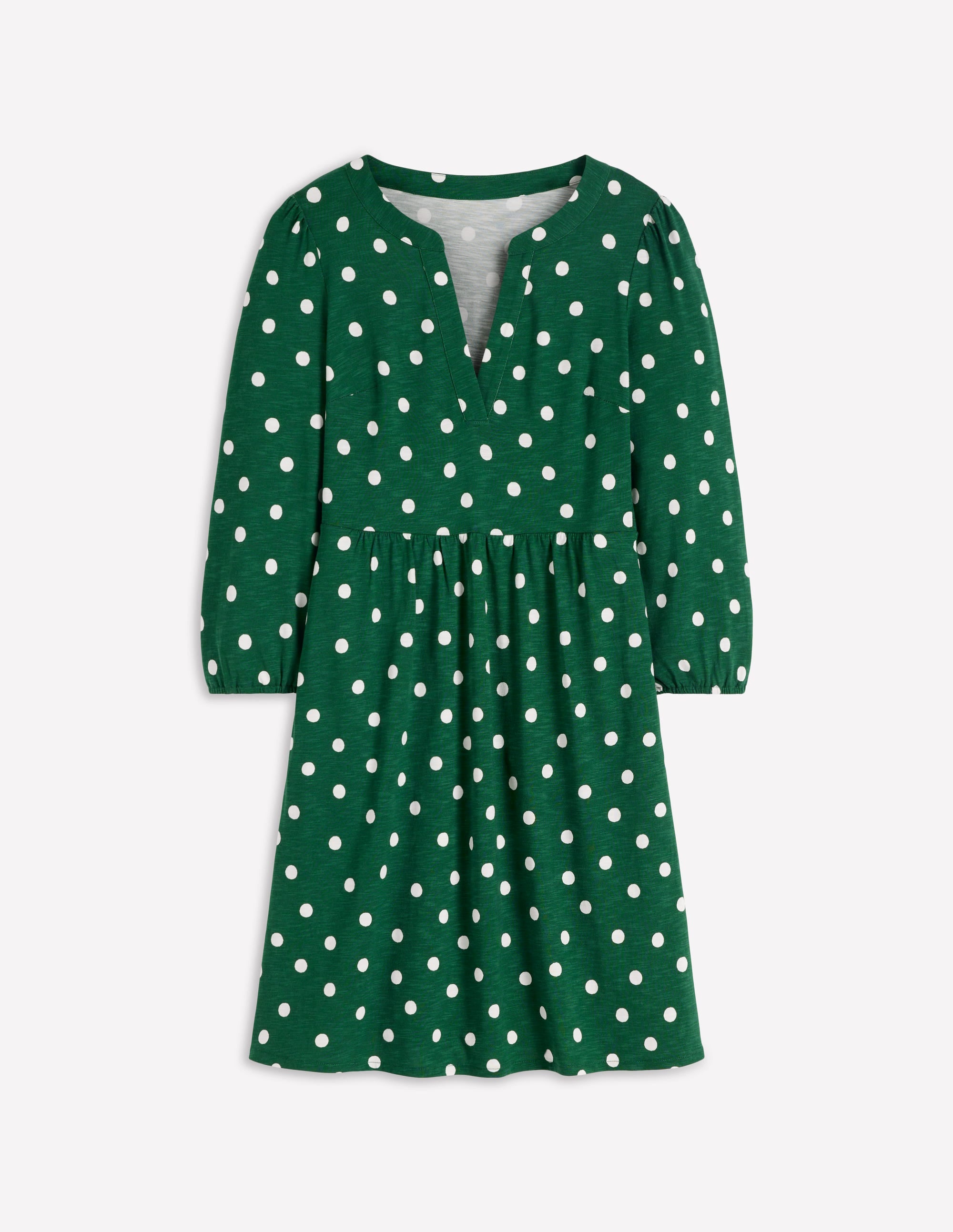 Cathy Jerseykleid mit gekerbtem Ausschnitt-Jägergrün, Gemalte Tupfen - Image 5