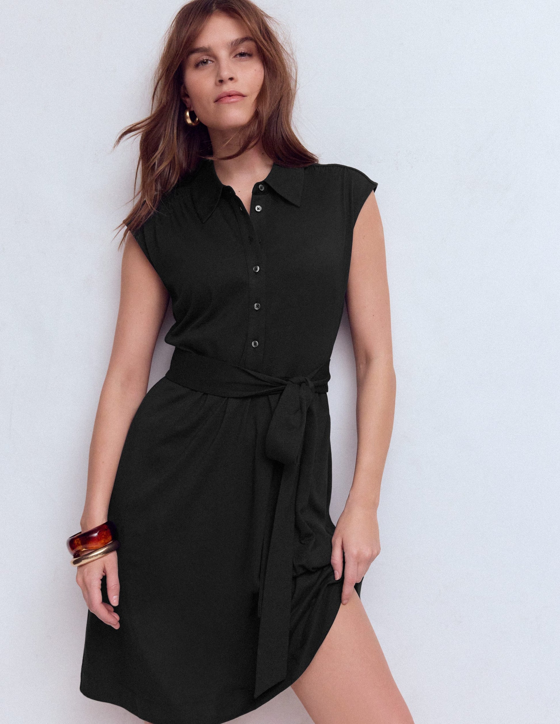 Honor Kurzes Jersey-Hemdblusenkleid-Schwarz-1