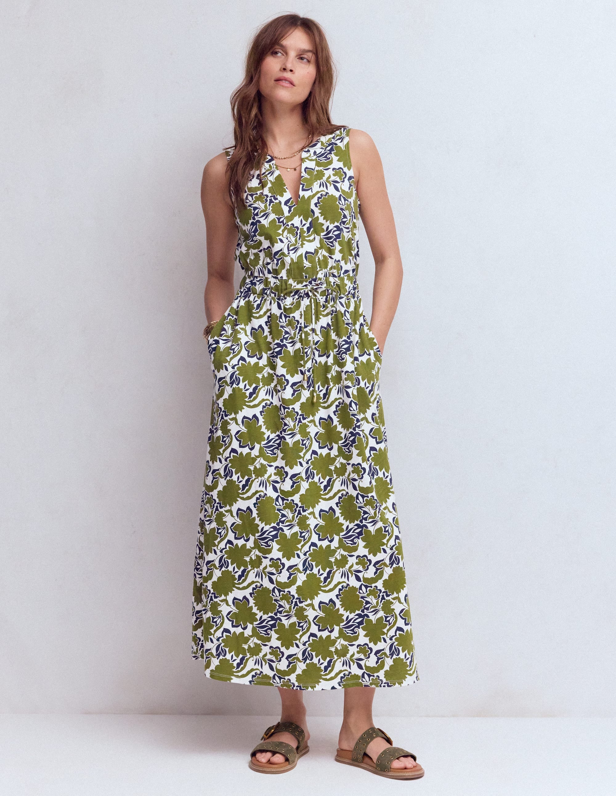 Delphine Jersey-Midikleid-Olivgrün, Schattenblüte - Image 1