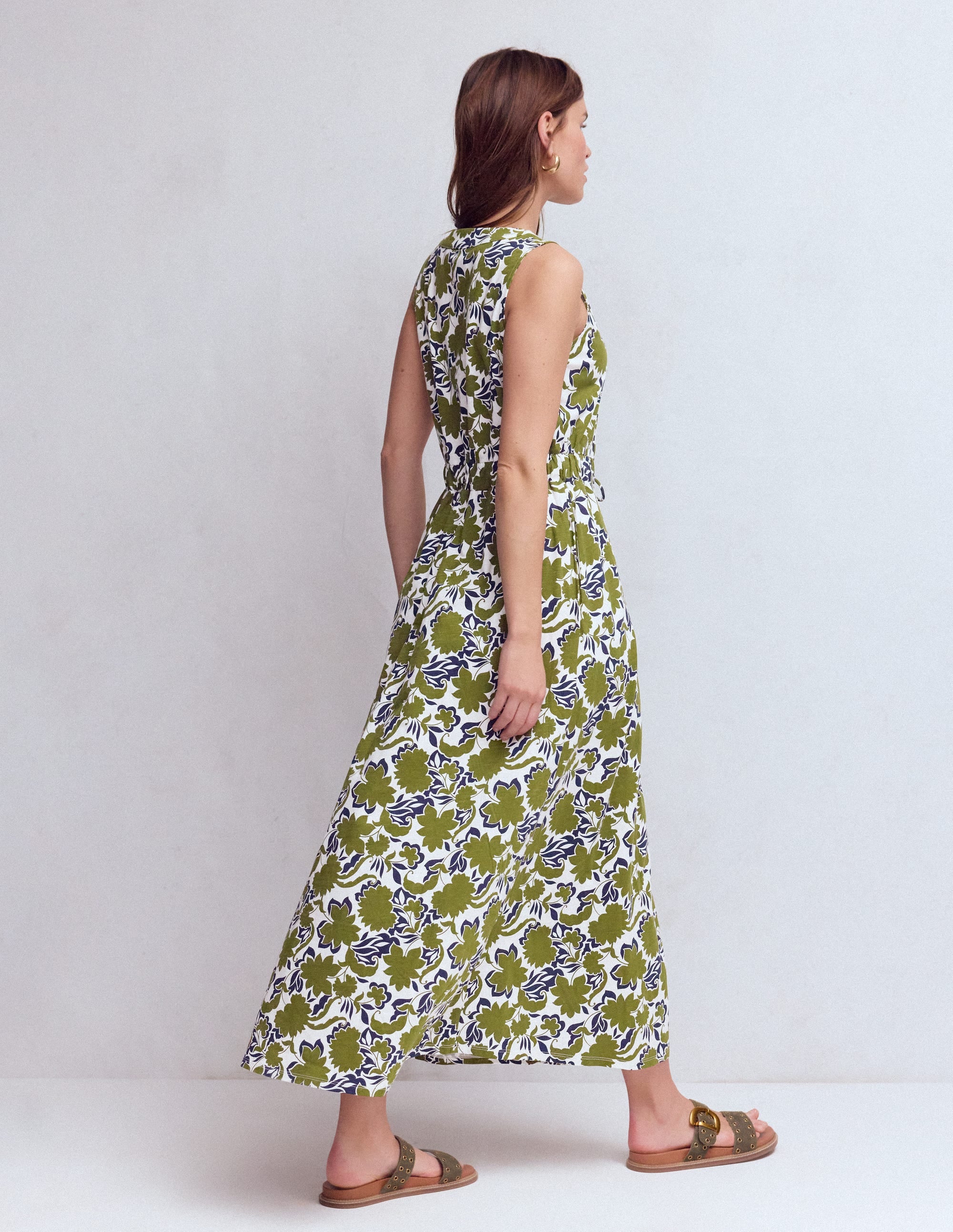 Delphine Jersey-Midikleid-Olivgrün, Schattenblüte - Image 3