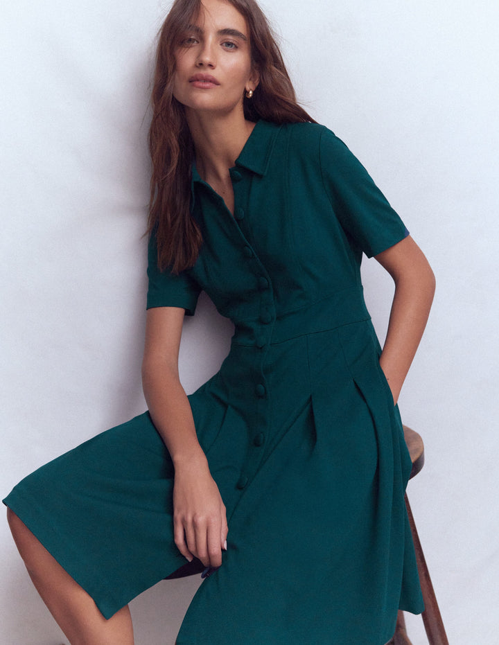 Robe courte Bridget en point de Rome-Bleu sarcelle nuit