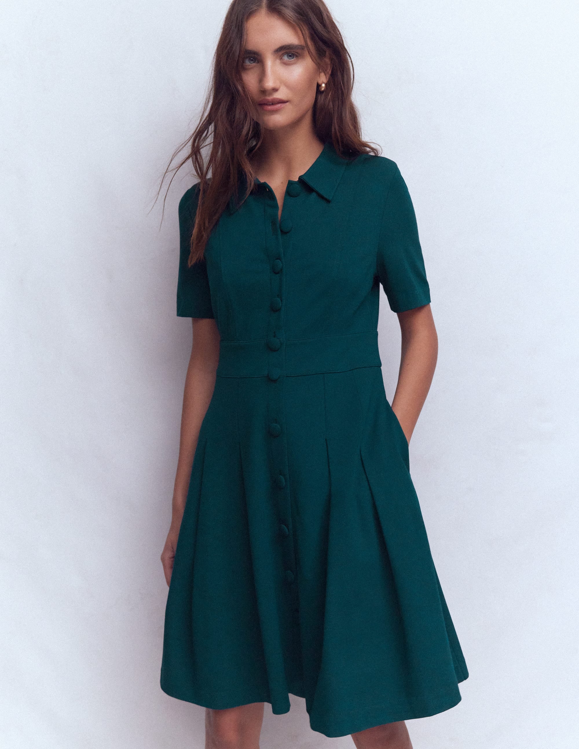 Bridget Kurzes Ponte-Kleid-Mitternachtsblaugrün - Image 1