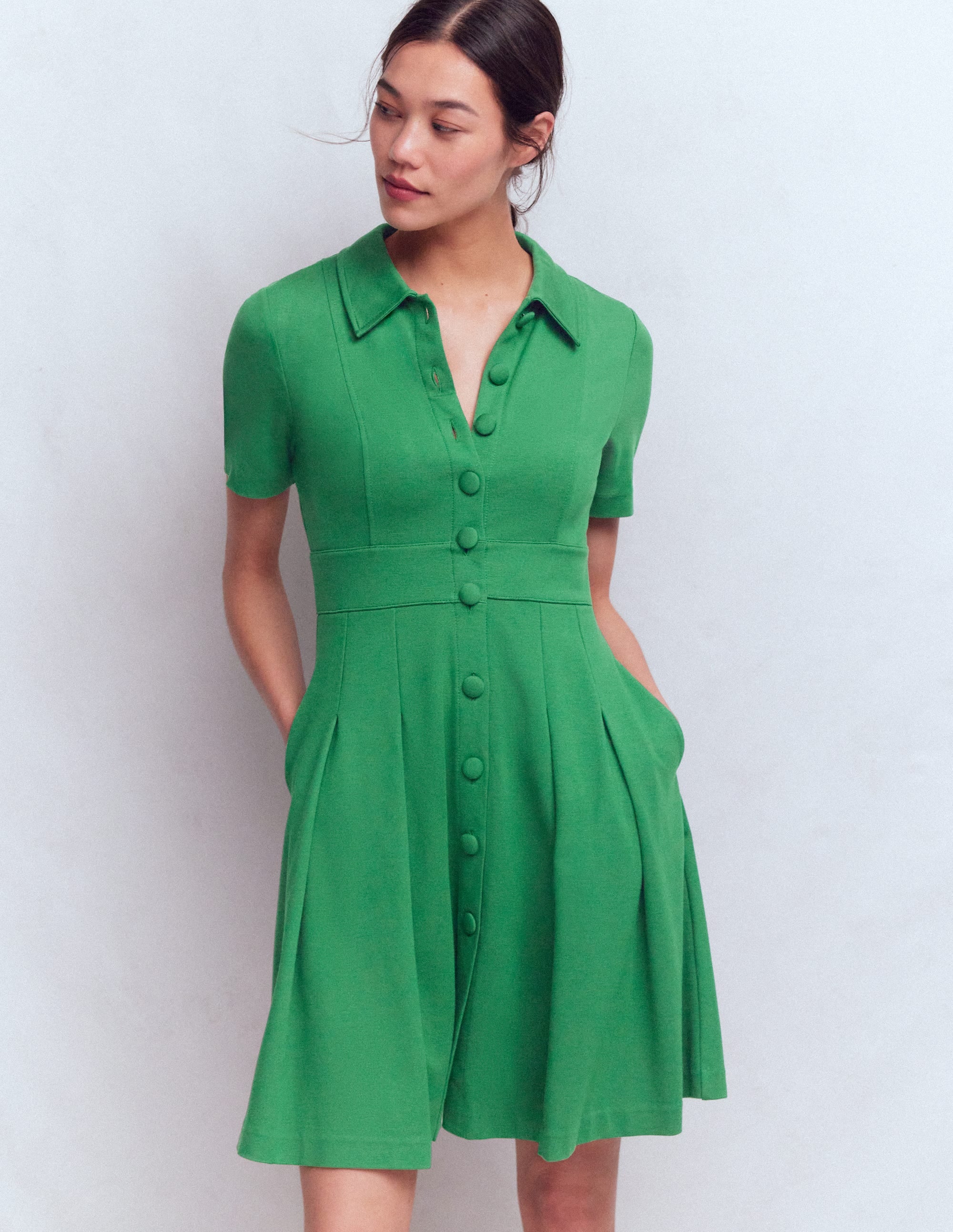 Robe courte Bridget en point de Rome-Vert frais - Image 1