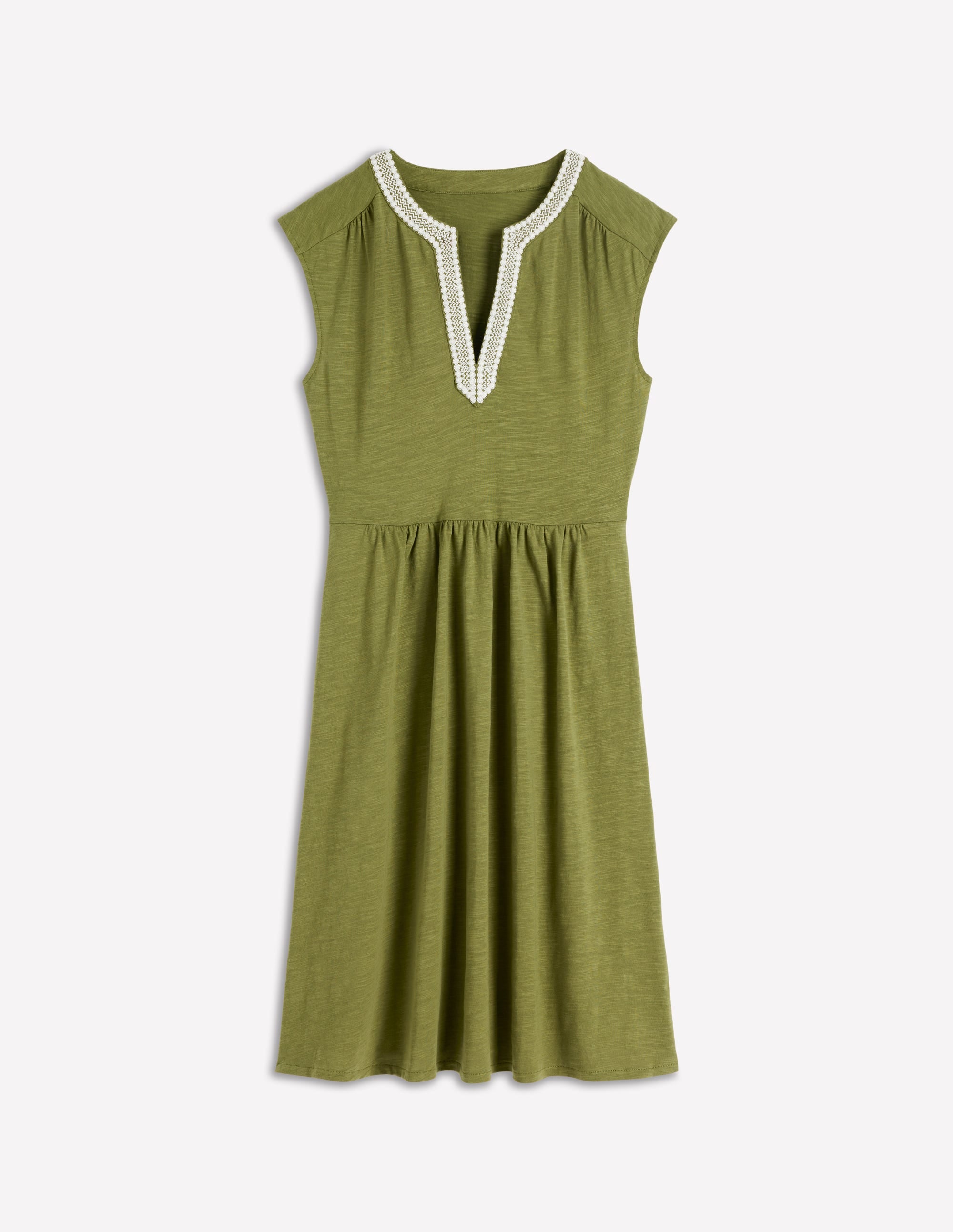 May Kurzes, besticktes Kleid-Olive - Image 5