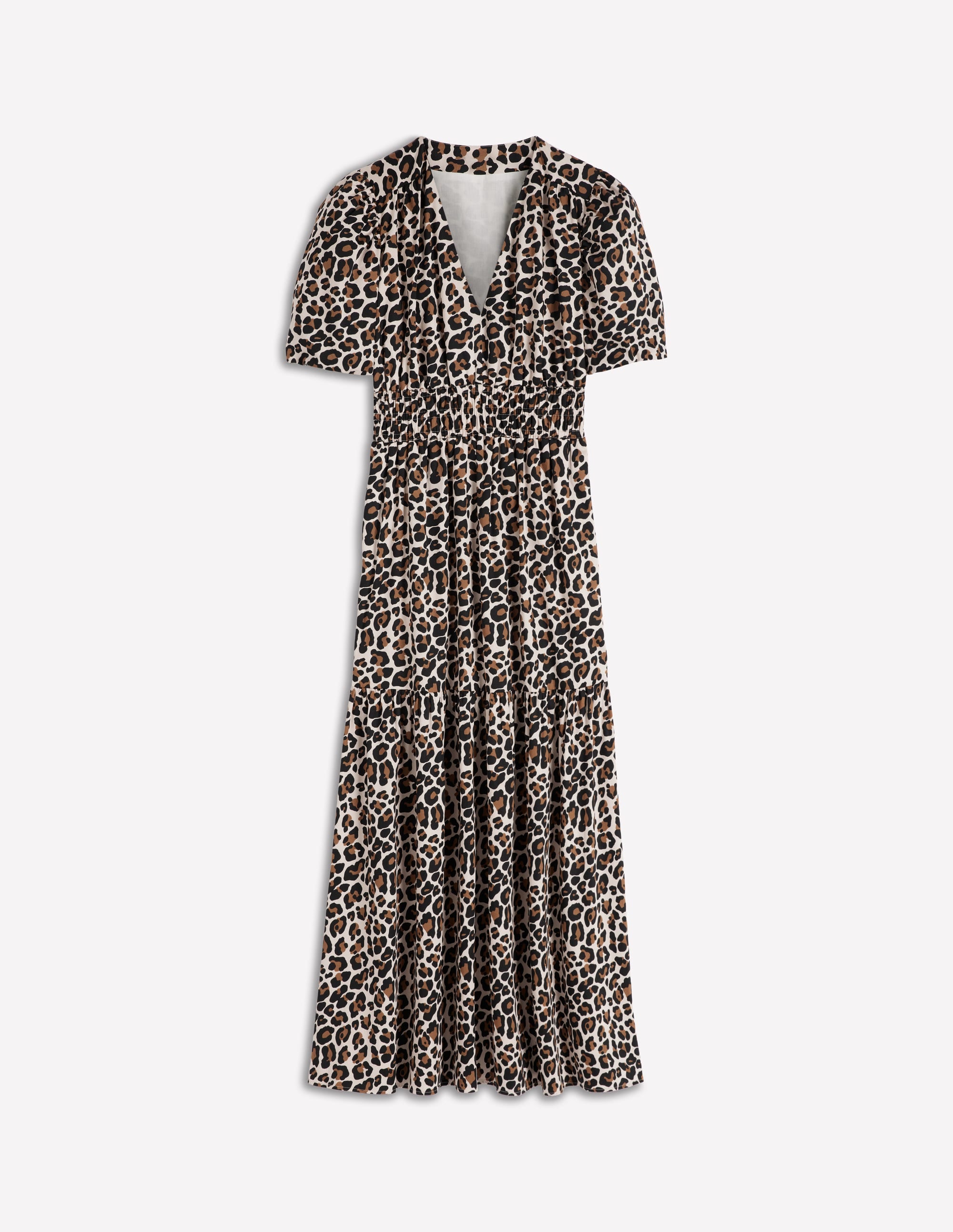 Irene Baumwollkleid mit Puffärmeln-Mandelmilch, Gepard-Pop - Image 6